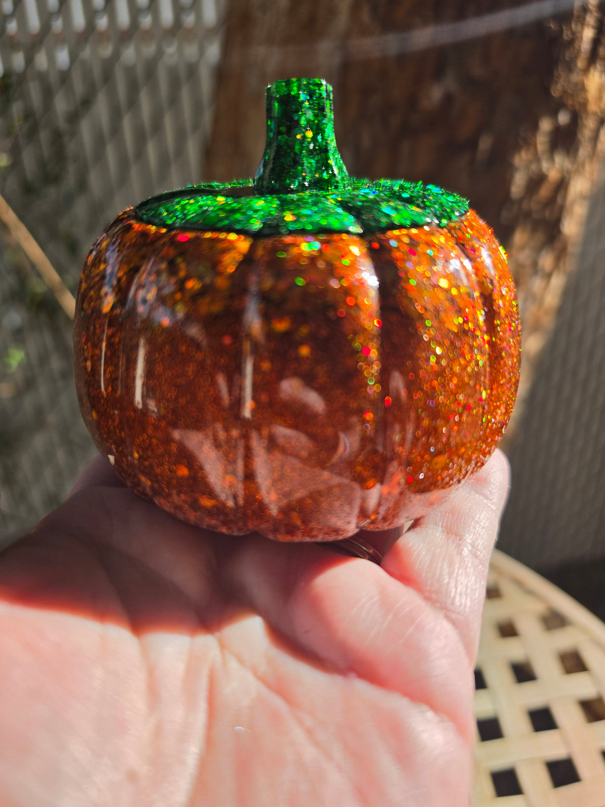 Classic Orange Pumpkin Jar | Handmade Resin Glitter Pumpkin Decor