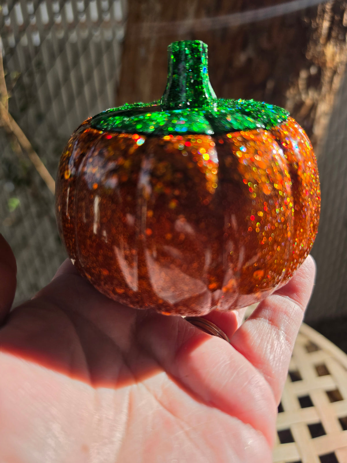 Classic Orange Pumpkin Jar | Handmade Resin Glitter Pumpkin Decor