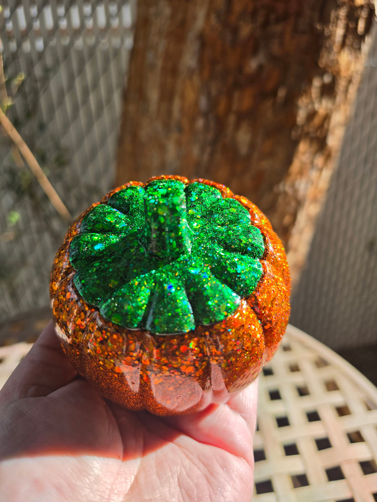 Classic Orange Pumpkin Jar | Handmade Resin Glitter Pumpkin Decor
