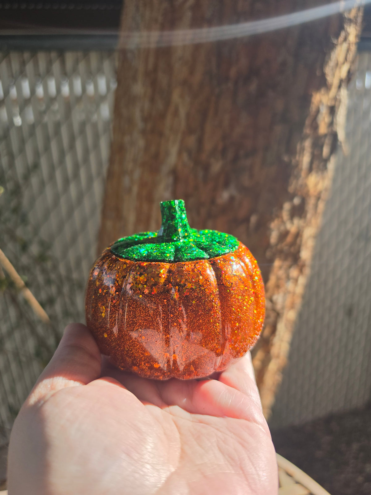 Classic Orange Pumpkin Jar | Handmade Resin Glitter Pumpkin Decor