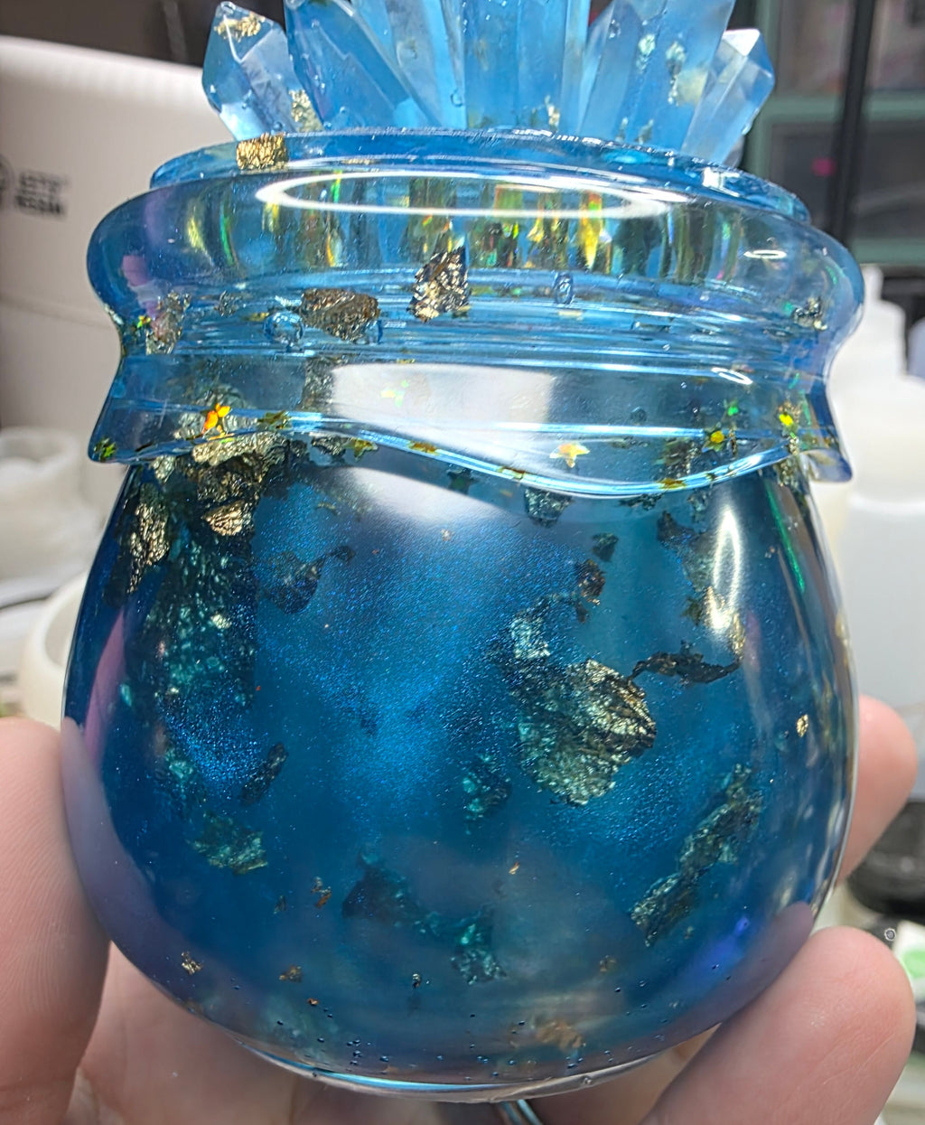 Starlit Alchemy Crystal Jar | One-of-a-Kind Blue & Gold Resin Trinket Jar