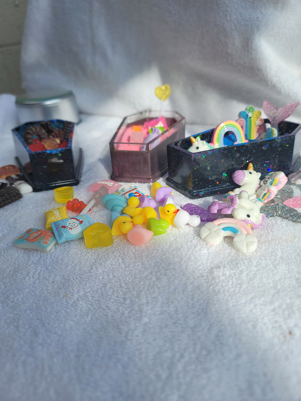 Resin Coffin Zen Garden: Desk Decor with Charms, sand and a shovel - Valentine's Day Theme