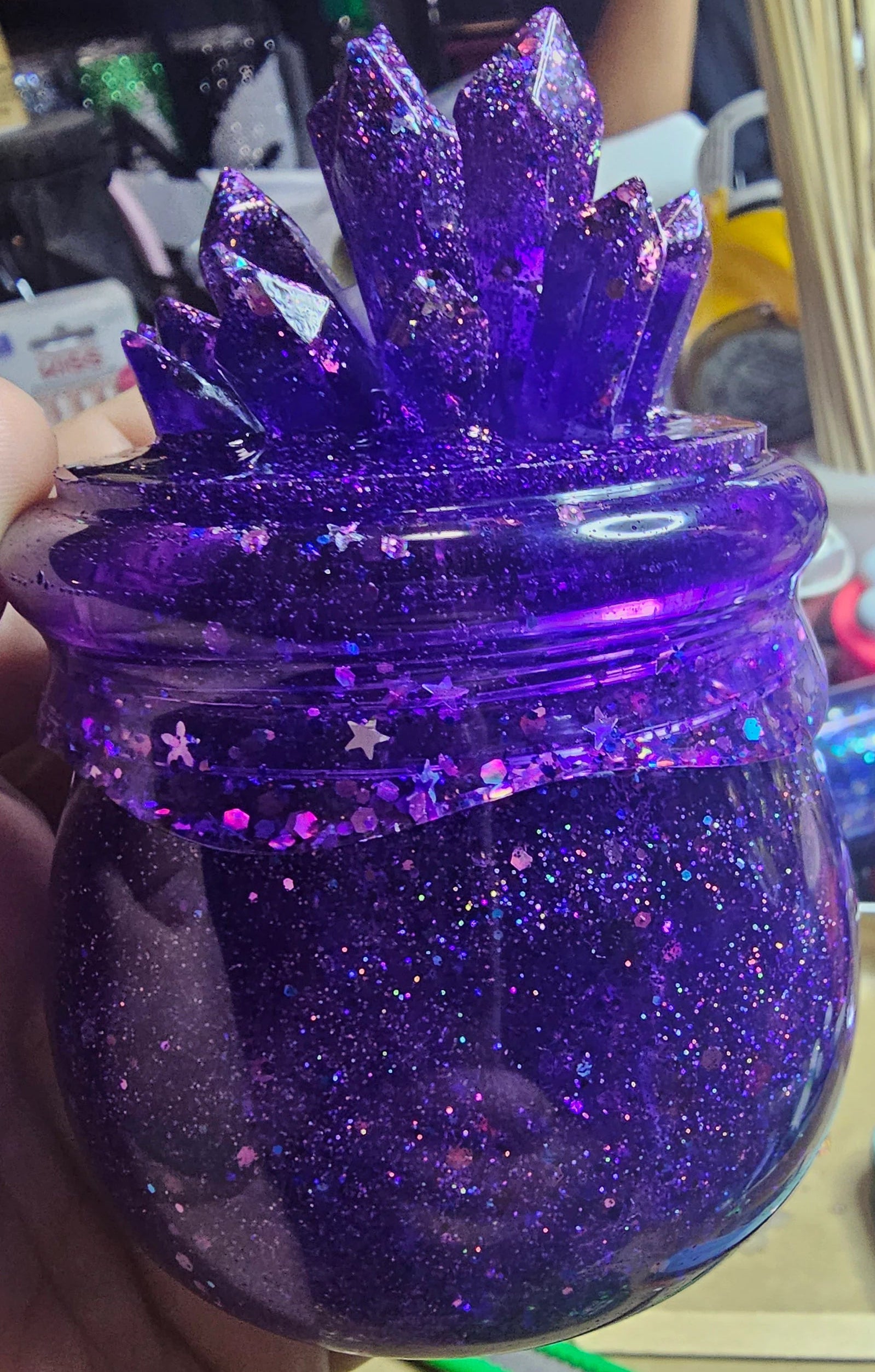Amethyst Crystal Cauldron Resin Jar | Handmade Witchy Decor & Stash Box
