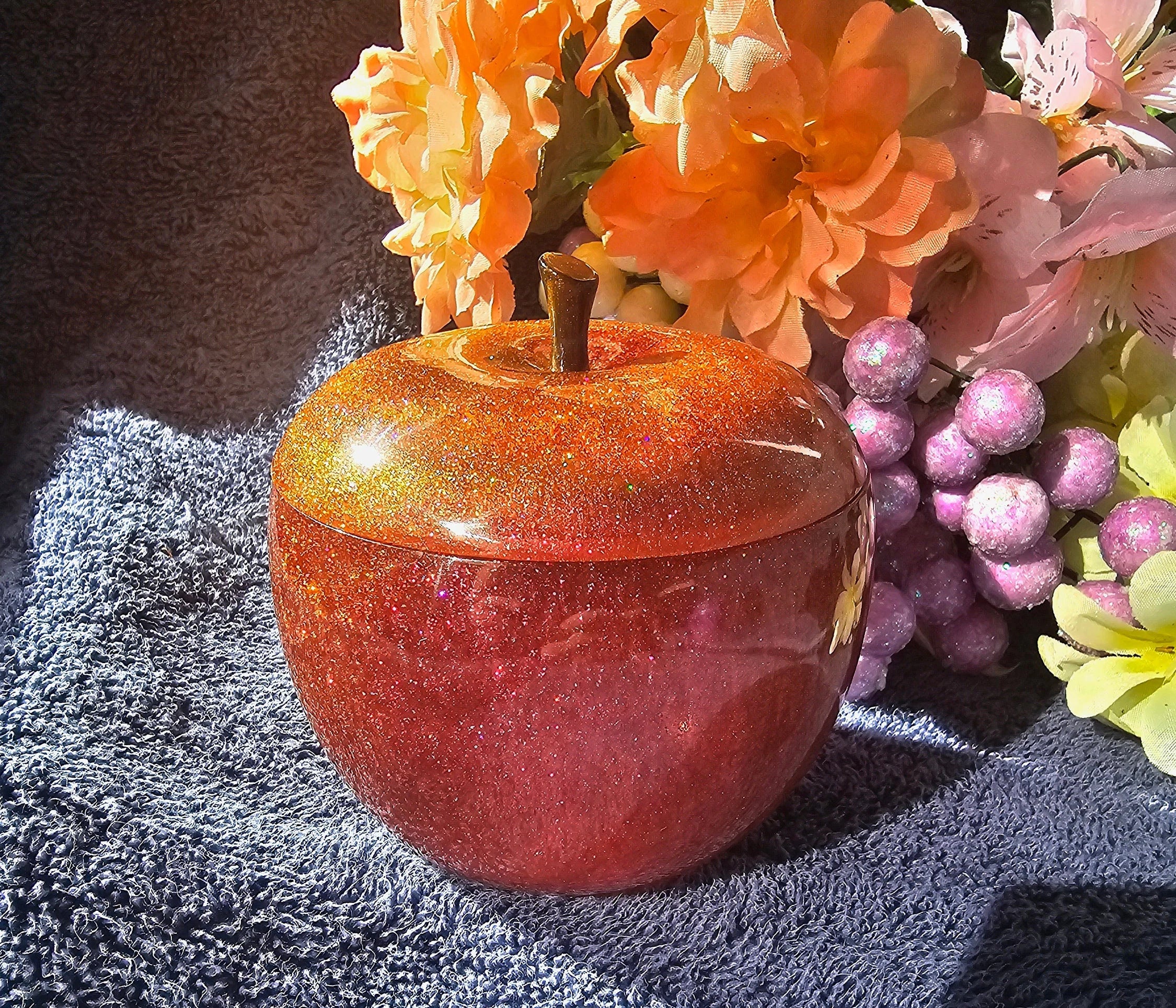 Handmade Glitter Resin Apple Jar: Stash Jar, Candy Dish, Home Decor