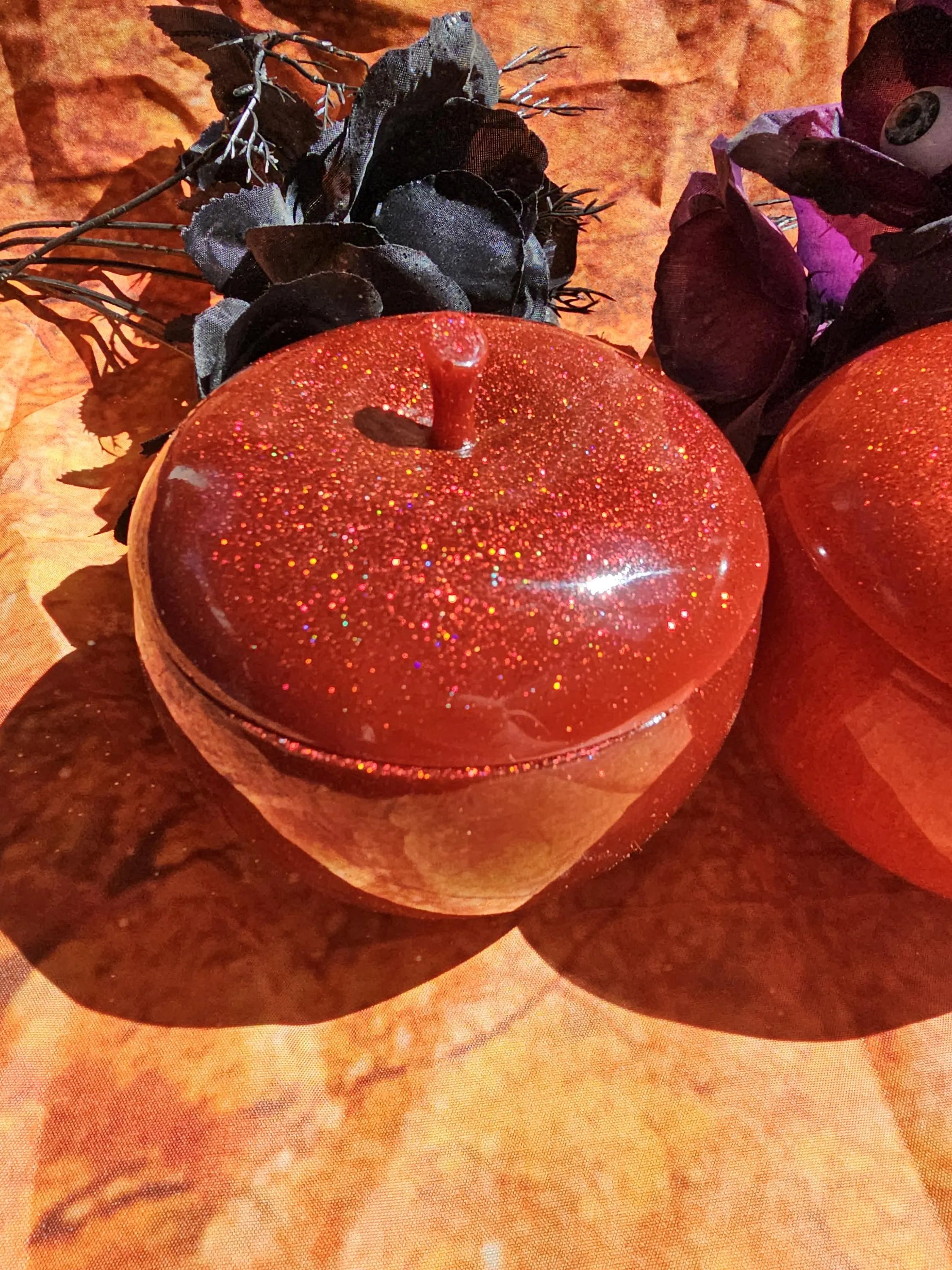 Handmade Glitter Resin Apple Jar: Stash Jar, Candy Dish, Home Decor