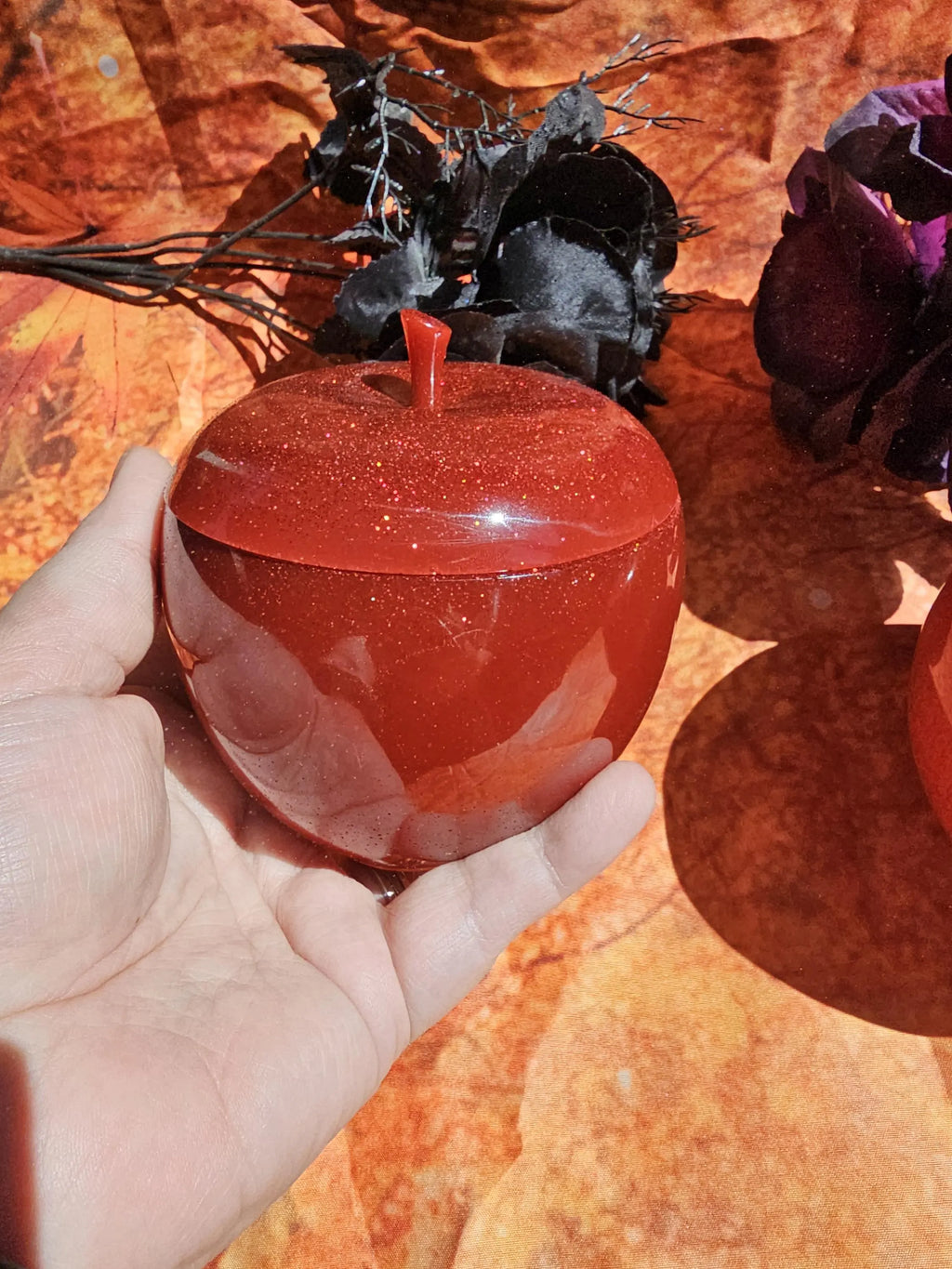 Handmade Glitter Resin Apple Jar: Stash Jar, Candy Dish, Home Decor
