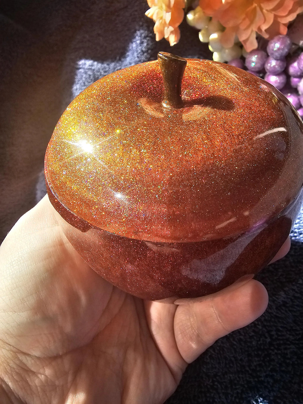 Handmade Glitter Resin Apple Jar: Stash Jar, Candy Dish, Home Decor