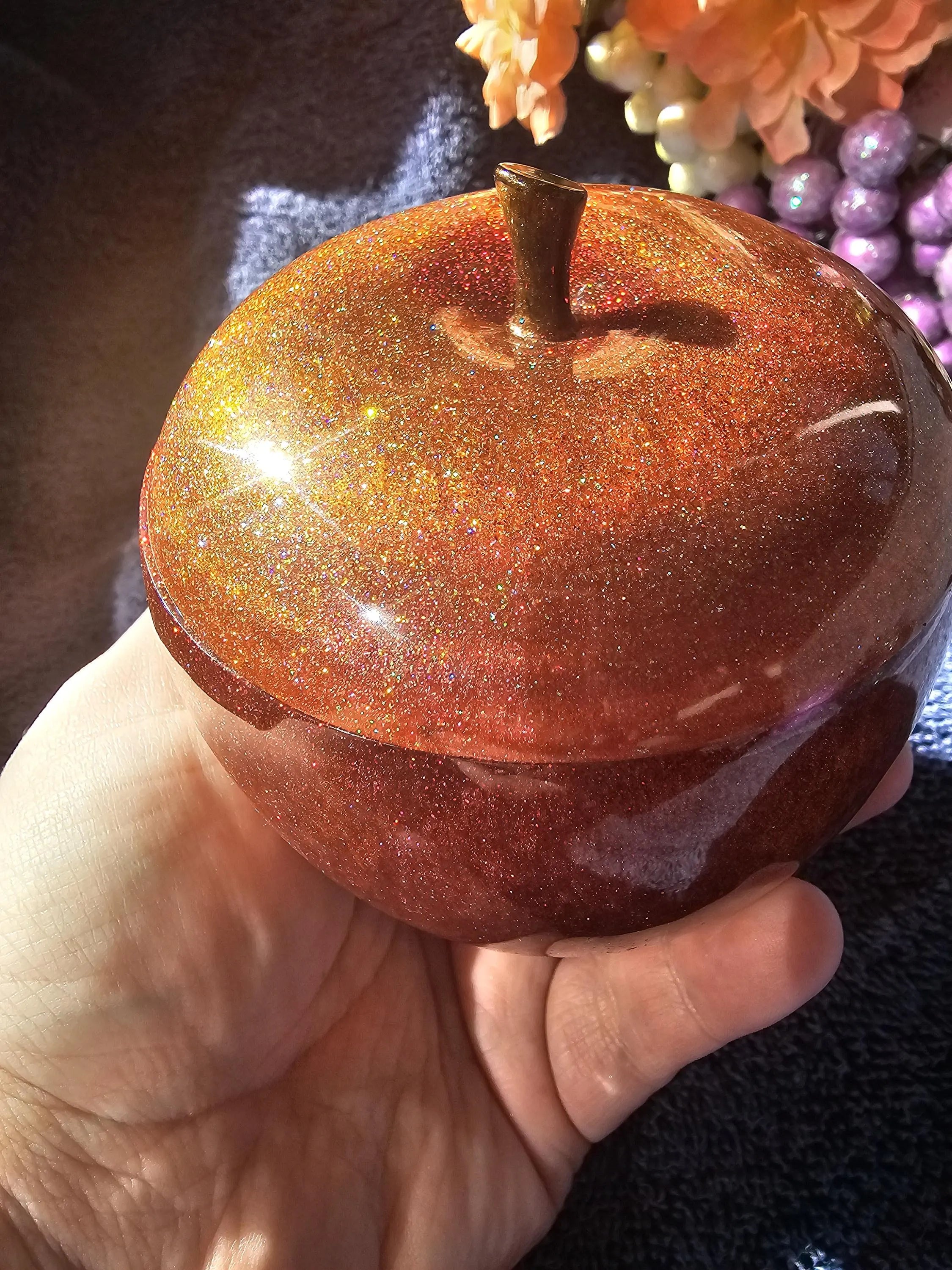 Handmade Glitter Resin Apple Jar: Stash Jar, Candy Dish, Home Decor