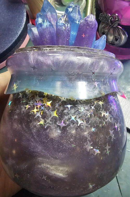 Aura Crystal Cauldron Resin Jar | Handmade Witchy Decor & Stash Box