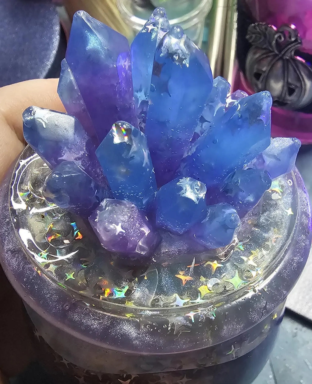 Aura Crystal Cauldron Resin Jar | Handmade Witchy Decor & Stash Box