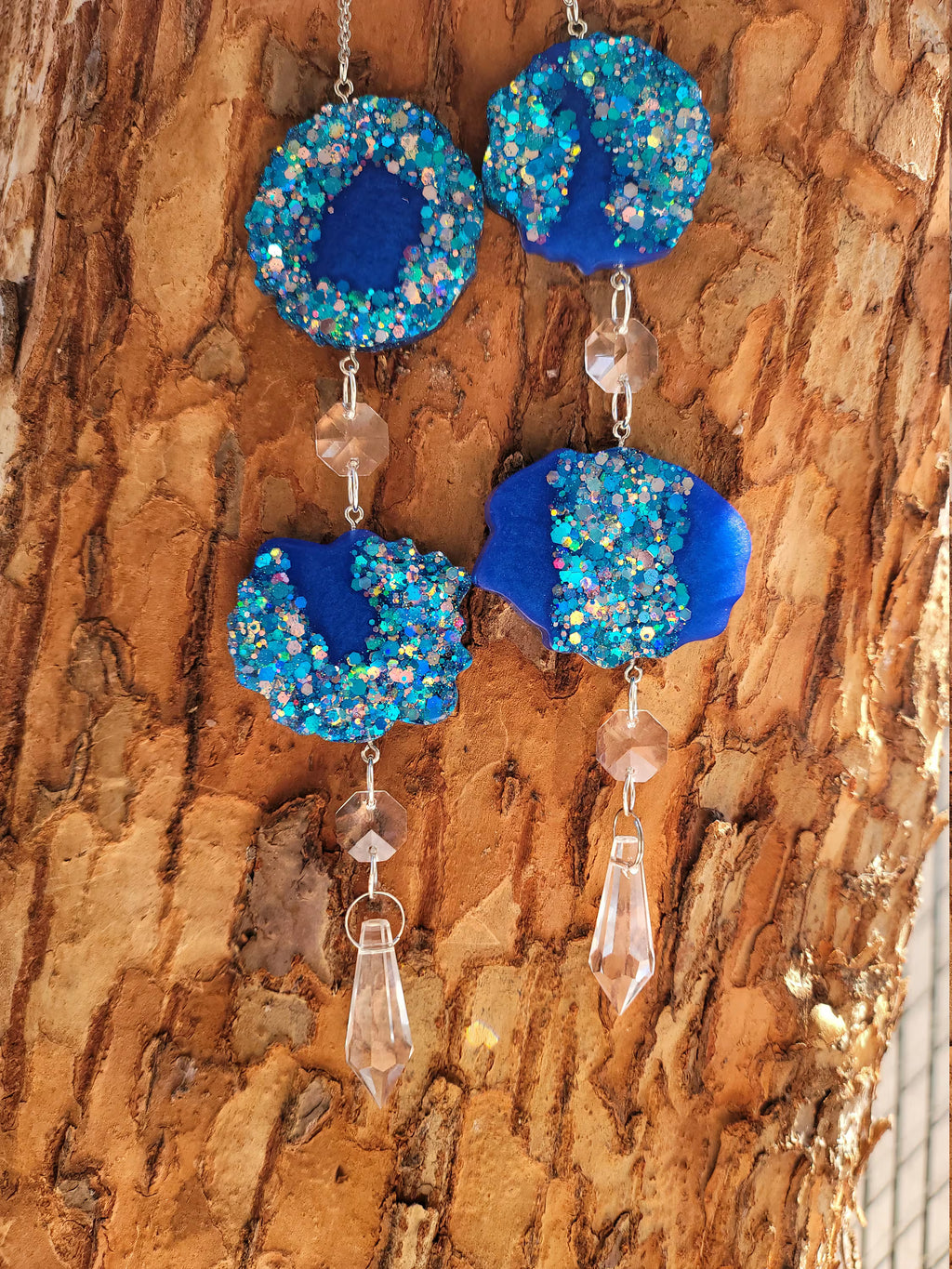 Blue Geode Prism Suncatcher | Handmade Resin Crystal Rainbow Maker