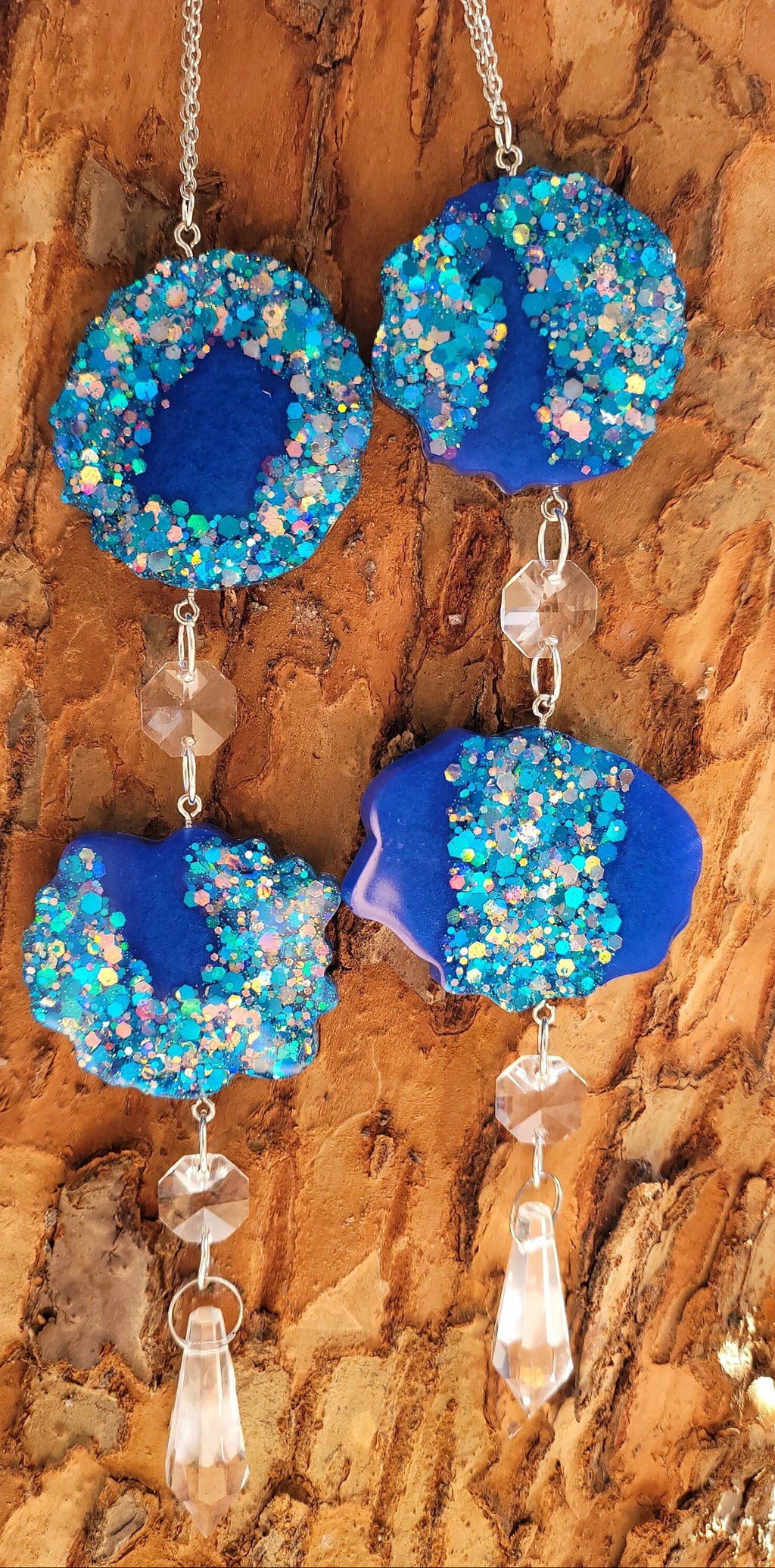 Blue Geode Prism Suncatcher | Handmade Resin Crystal Rainbow Maker