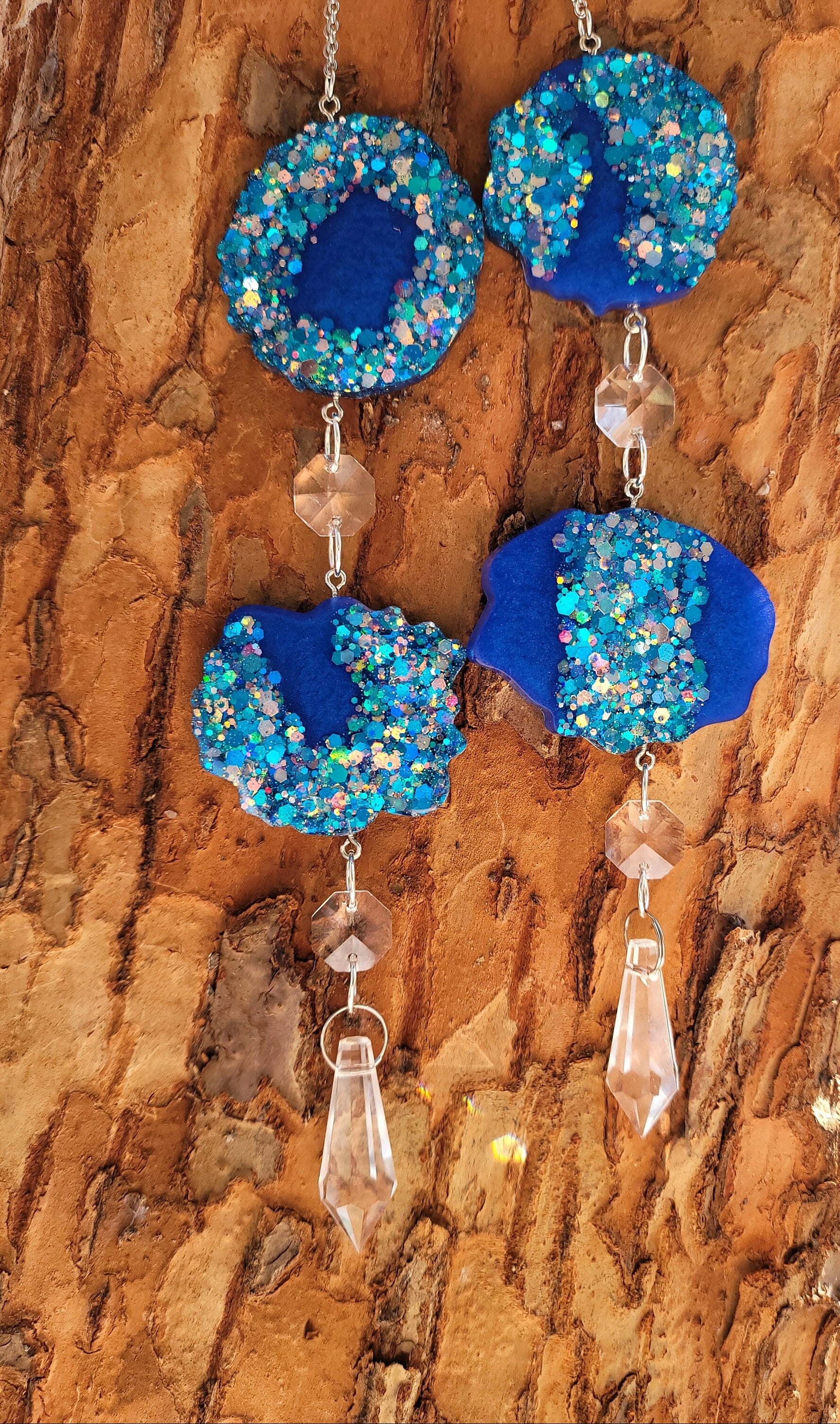 Blue Geode Prism Suncatcher | Handmade Resin Crystal Rainbow Maker