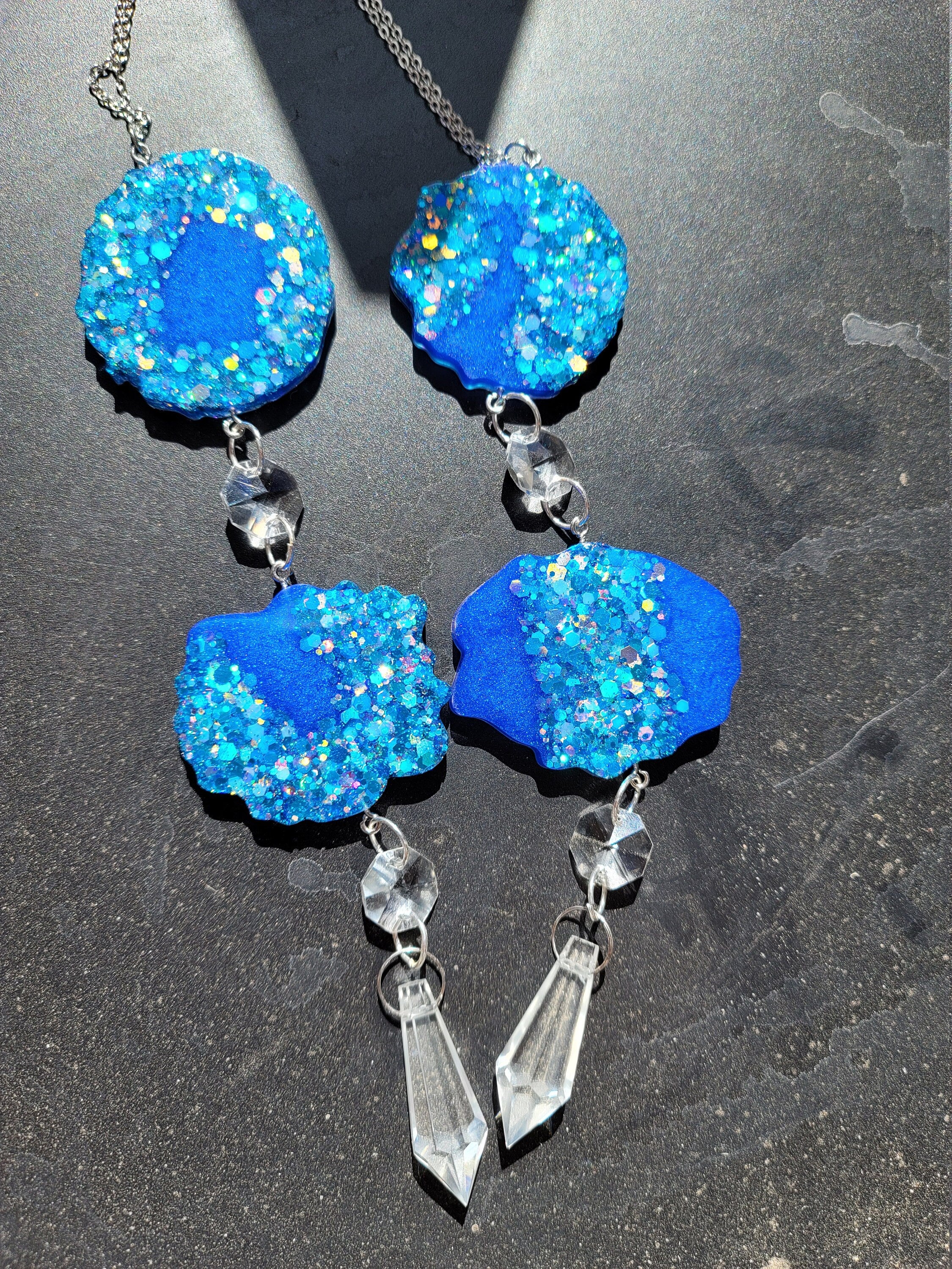 Blue Geode Prism Suncatcher | Handmade Resin Crystal Rainbow Maker