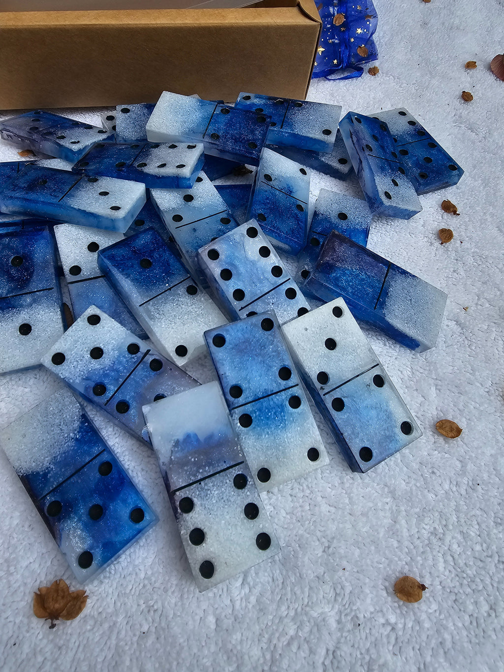 Blue/White Domino Set | Handmade Resin Dominoes