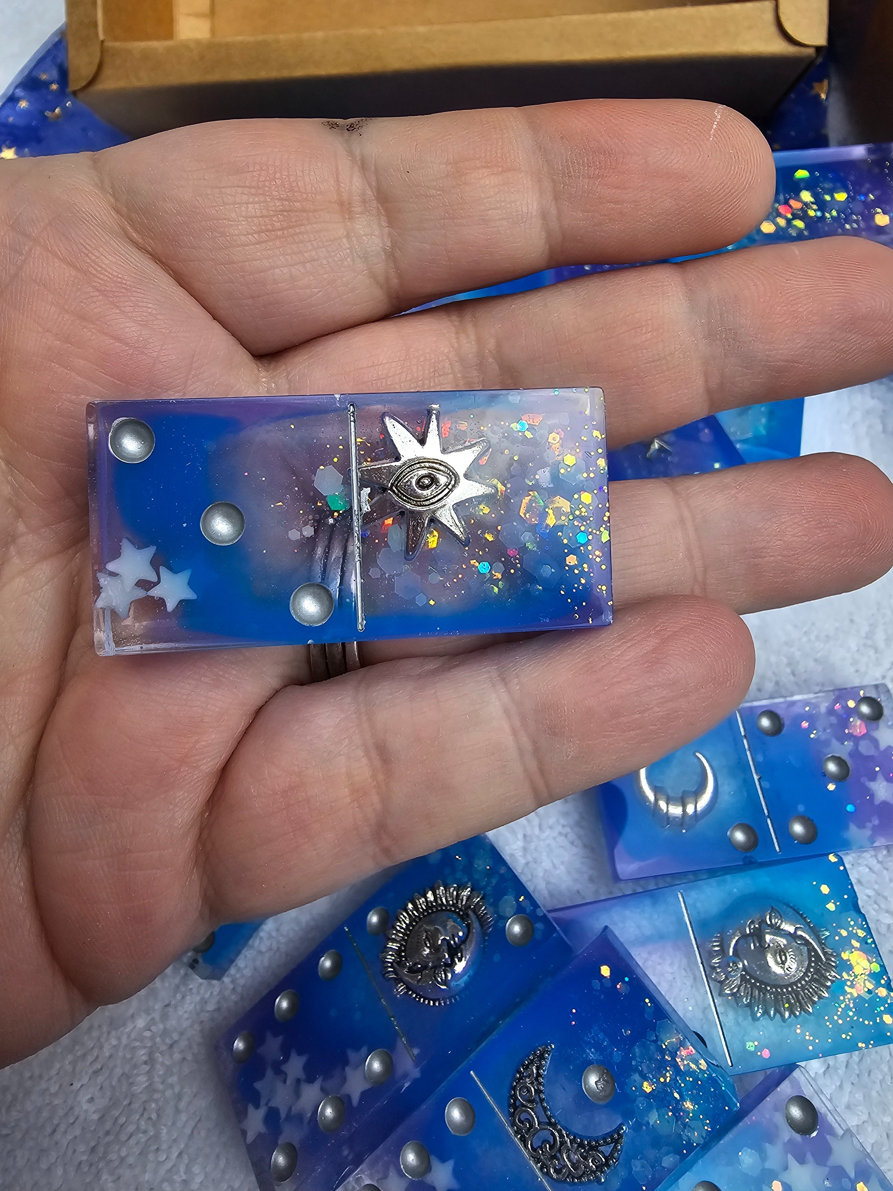 Blue/Purple Celestial Domino Set | Handmade Resin Dominoes