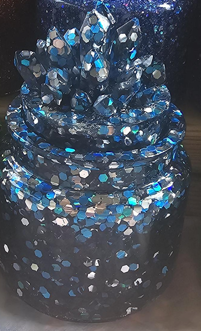 Blue Sapphire Crystal Apothecary Jar | Handmade Resin Crystal Jar