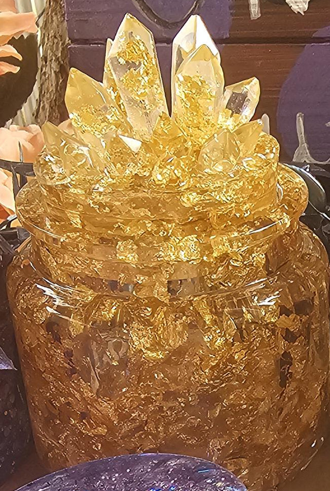 Gold Crystal Apothecary Jar | Handmade Resin Crystal Jar