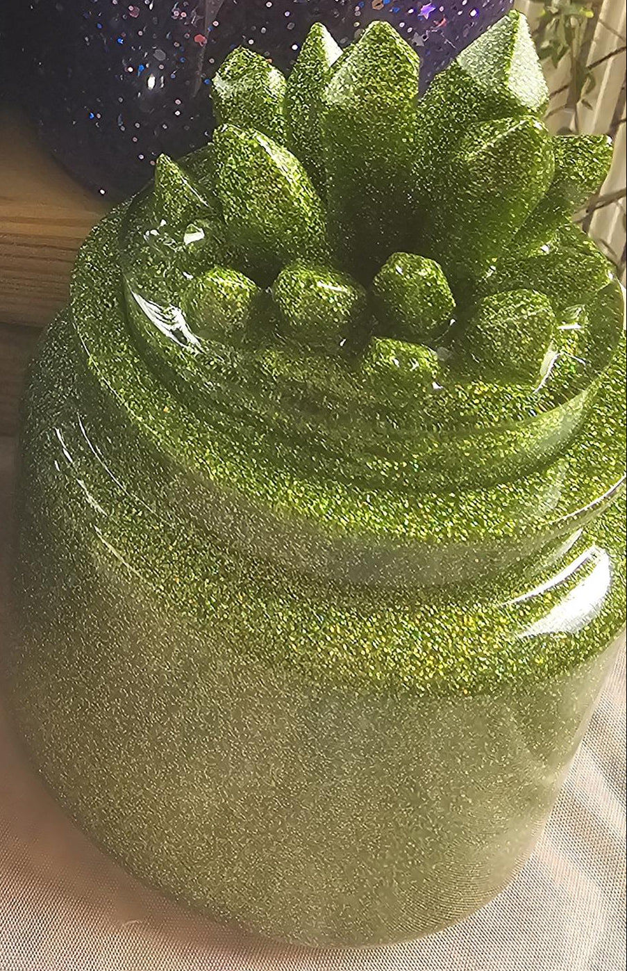 Peridot Crystal Apothecary Jar | Handmade Resin Crystal Jar