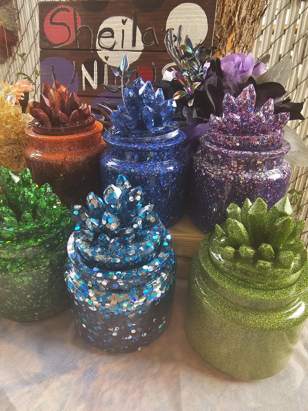 Emerald Green Crystal Apothecary Jar | Handmade Resin Crystal Jar