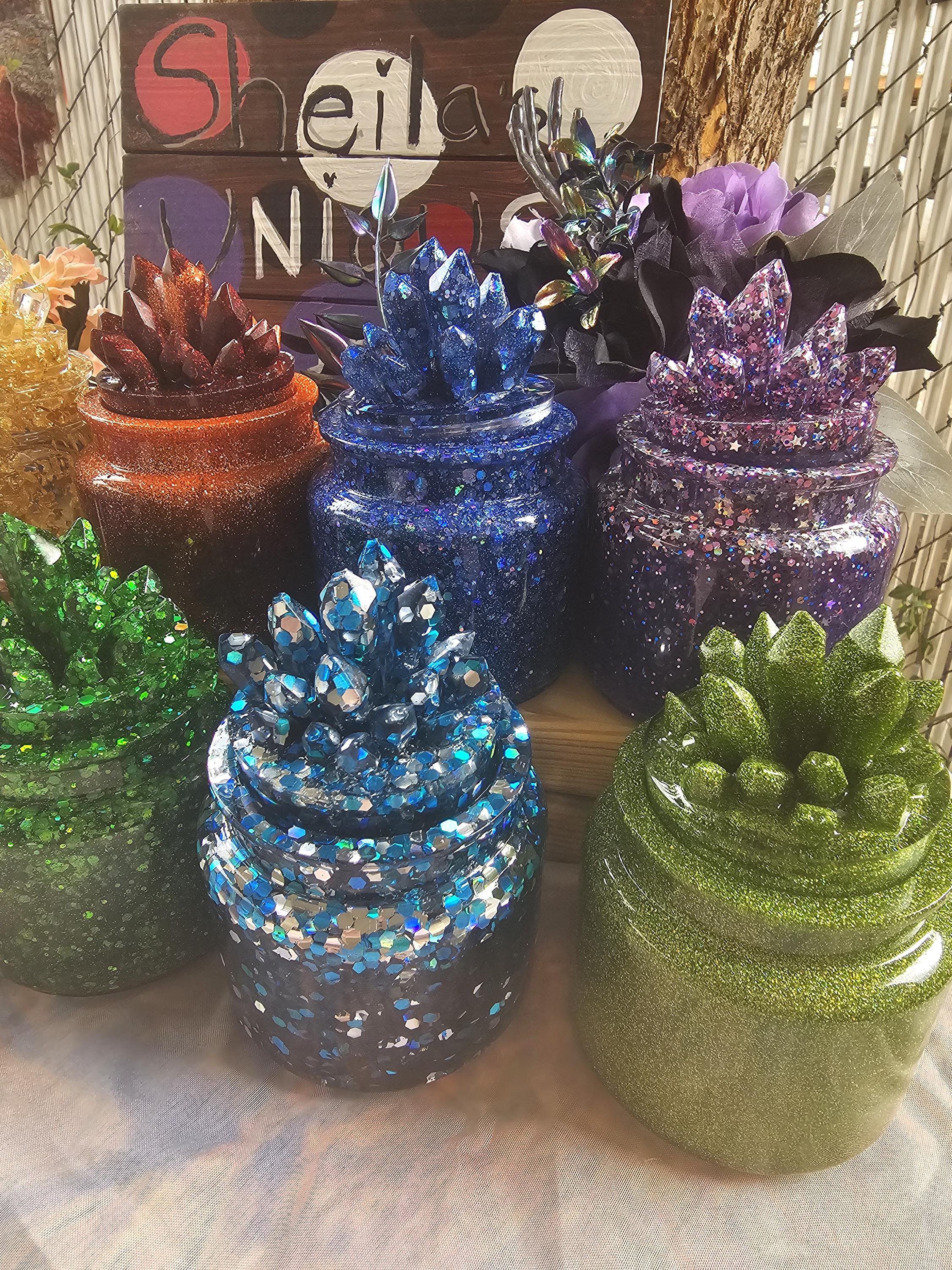 Emerald Green Crystal Apothecary Jar | Handmade Resin Crystal Jar
