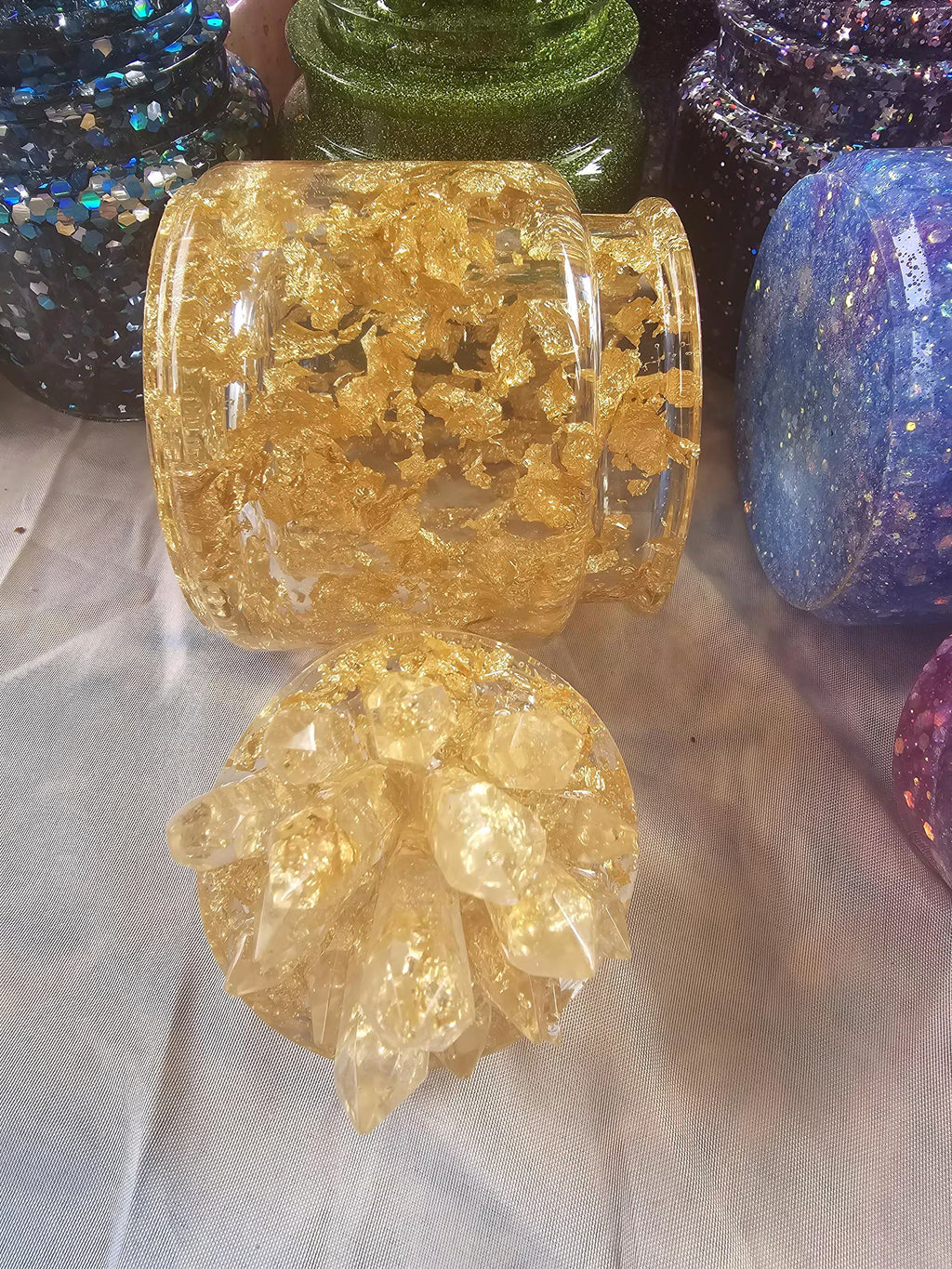 Gold Crystal Apothecary Jar | Handmade Resin Crystal Jar