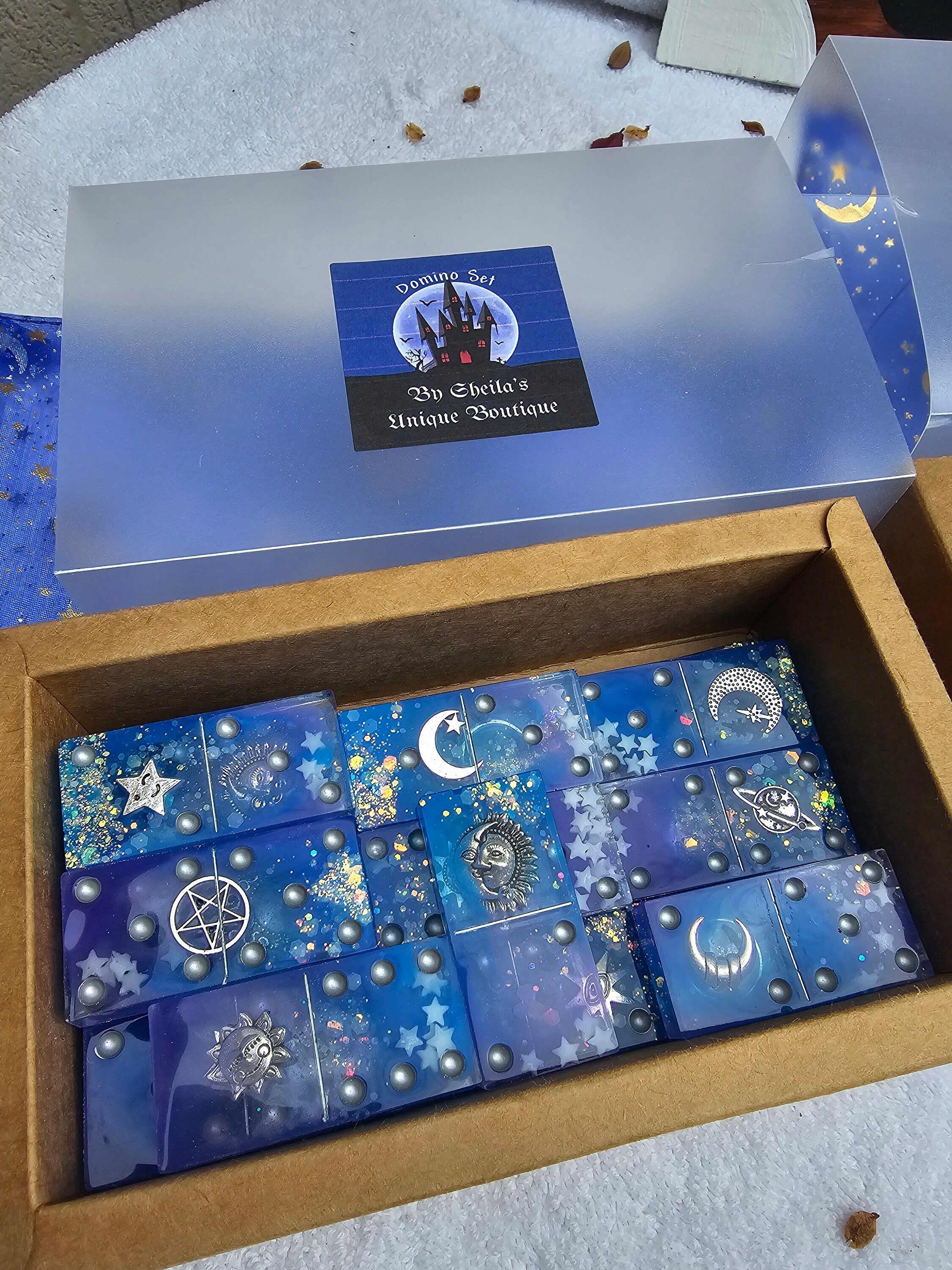 Blue/Purple Celestial Domino Set | Handmade Resin Dominoes
