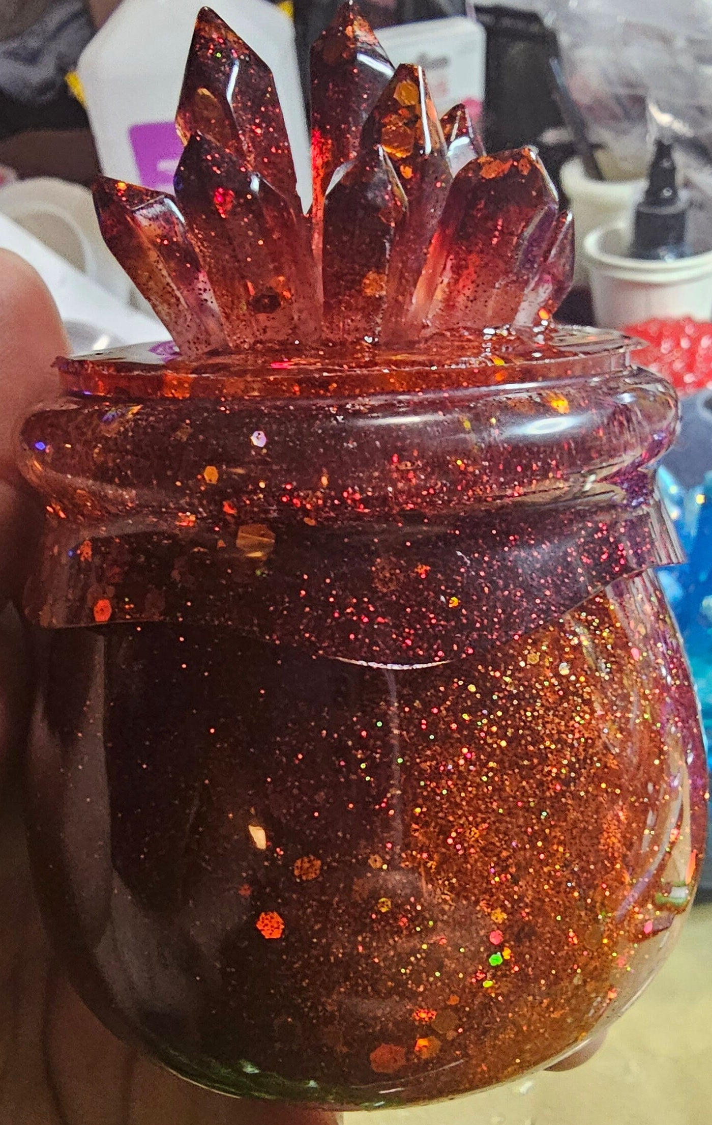 Garnet Crystal Cauldron Resin Jar | Handmade Witchy Decor & Stash Box