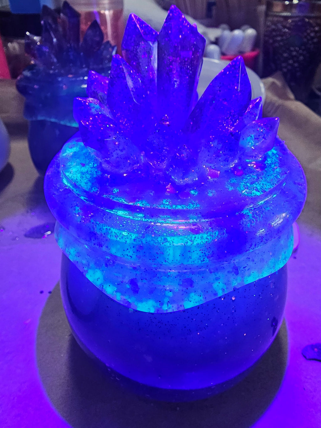Glow Purple/Blue - Fluorite Crystal Cauldron Jar: Witchy Stash Box & Trinket Jar