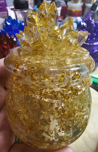Gold Crystal Cauldron Resin Jar: Witchy Stash Box & Trinket Jar