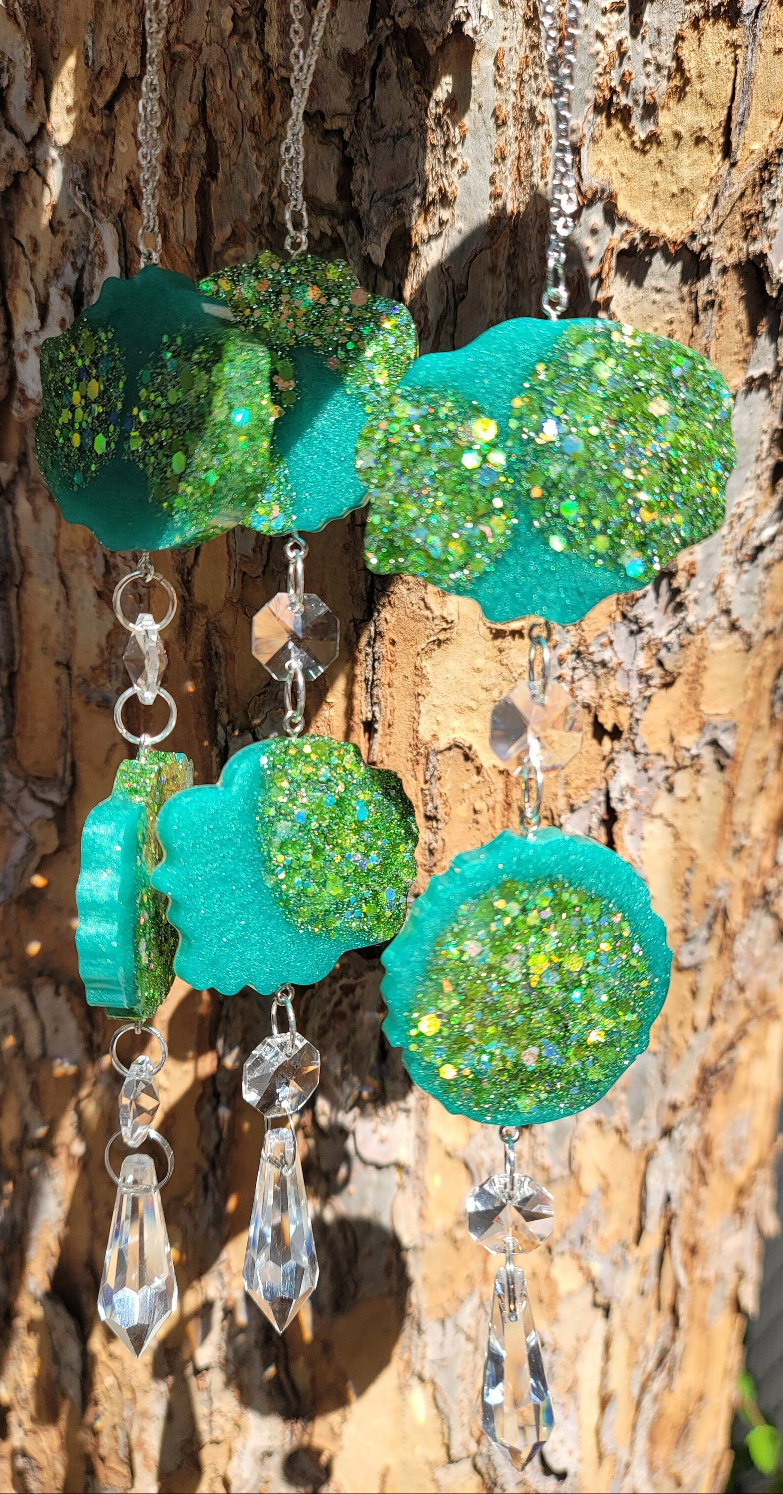 Green Geode Prism Suncatcher | Handmade Resin Crystal Rainbow Maker