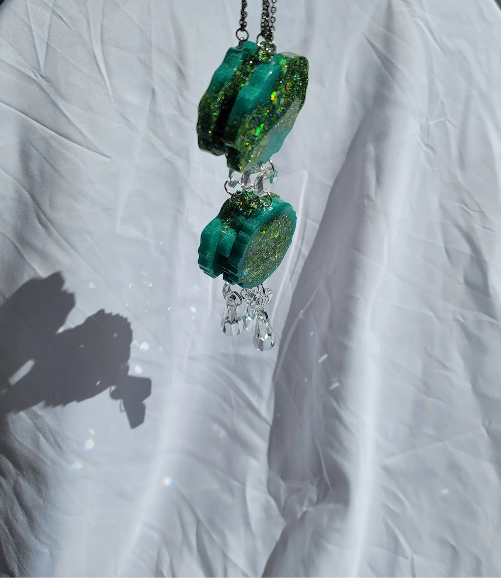 Green Geode Prism Suncatcher | Handmade Resin Crystal Rainbow Maker