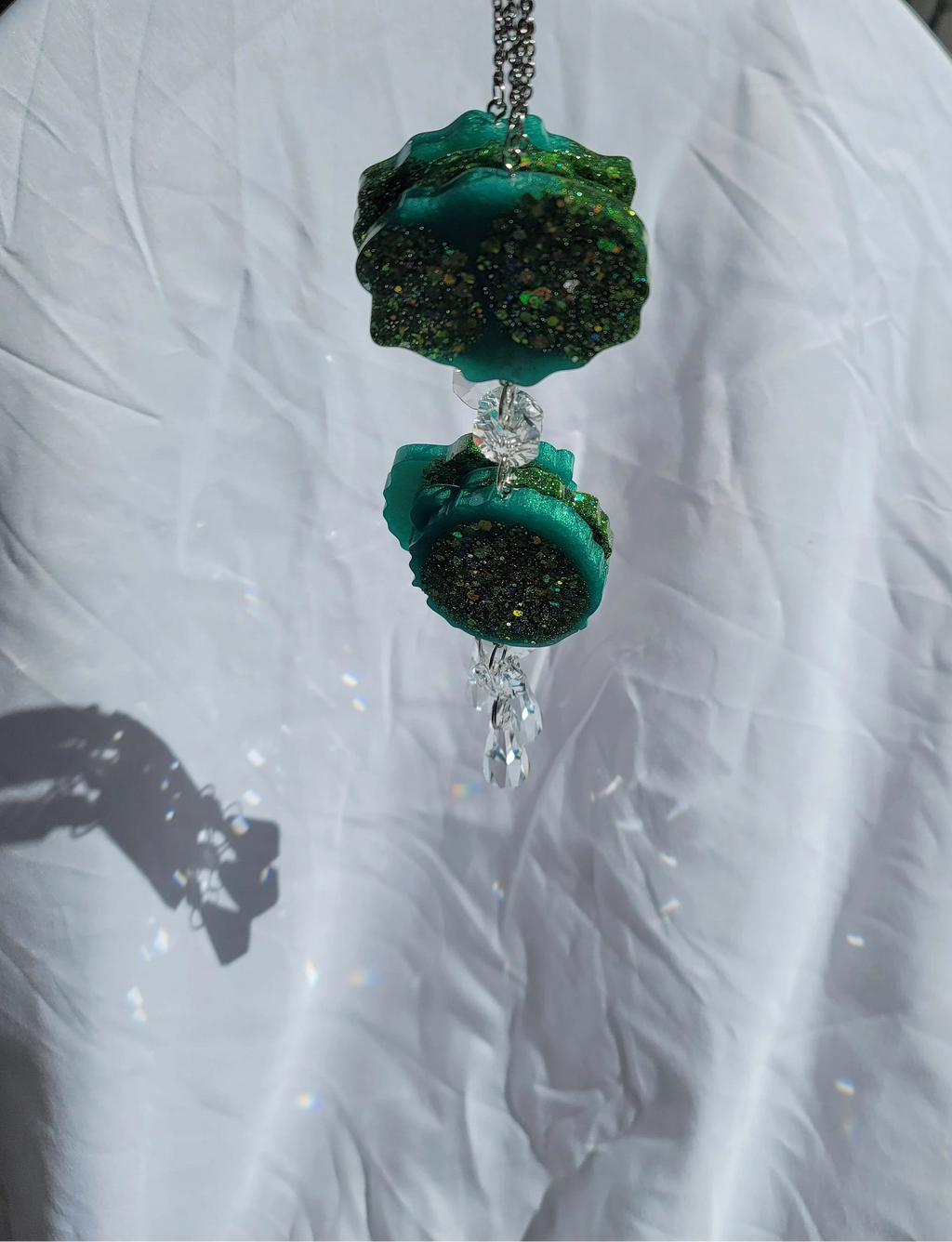 Green Geode Prism Suncatcher | Handmade Resin Crystal Rainbow Maker
