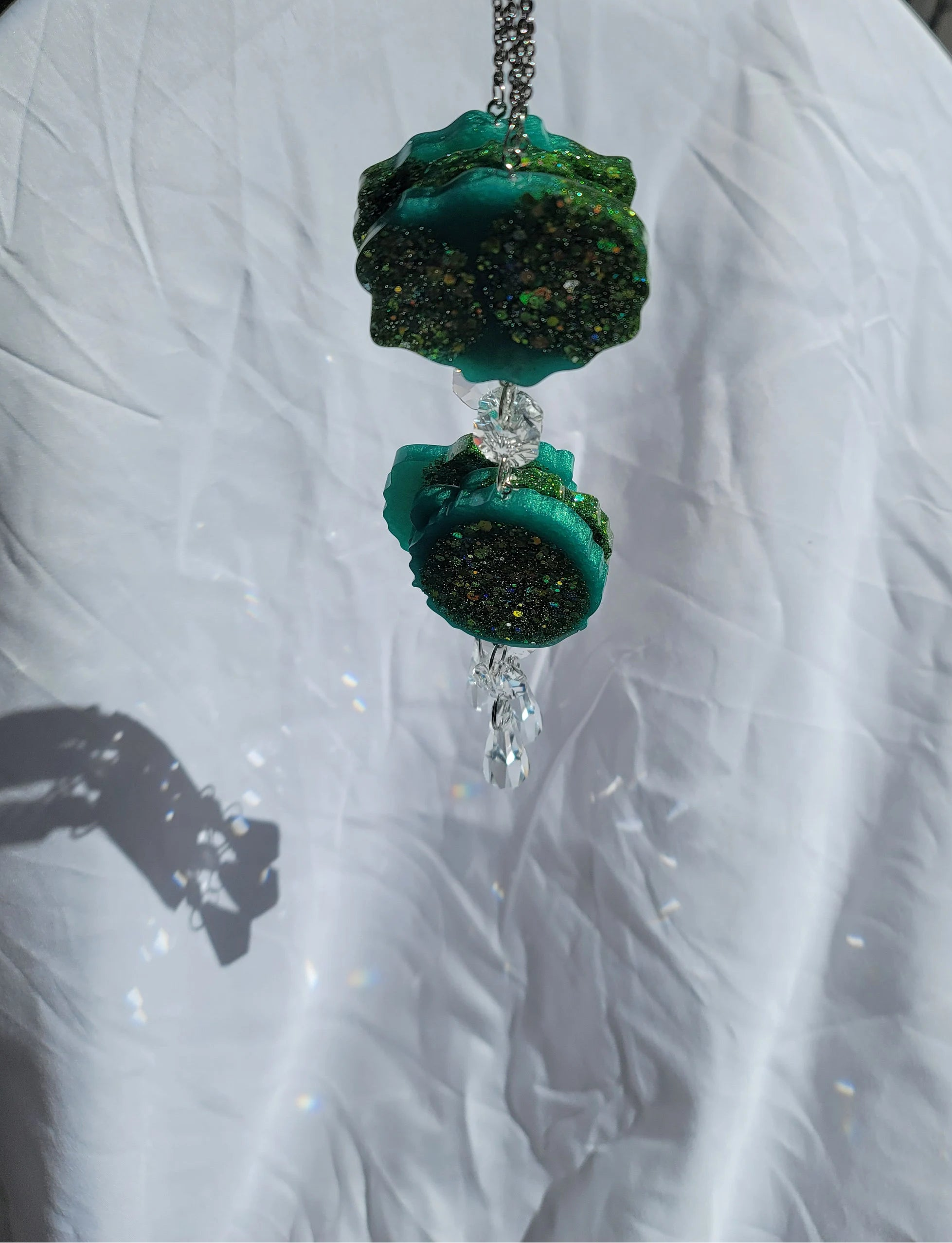 Green Geode Prism Suncatcher | Handmade Resin Crystal Rainbow Maker