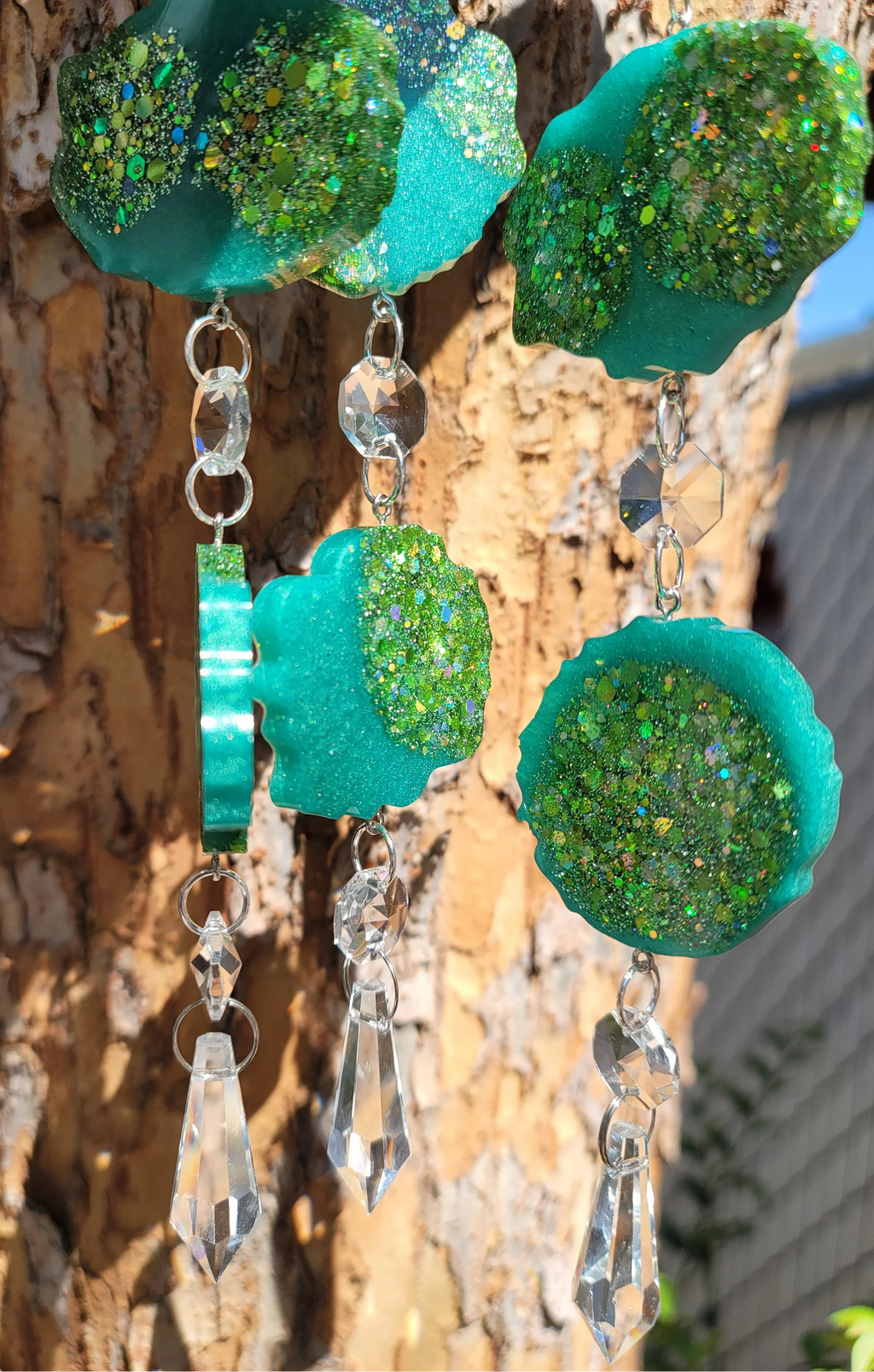 Green Geode Prism Suncatcher | Handmade Resin Crystal Rainbow Maker