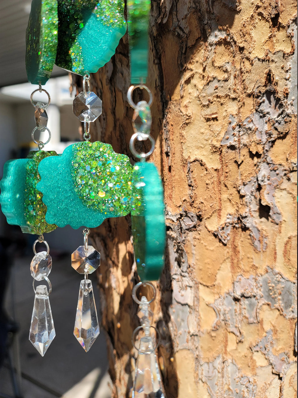 Green Geode Prism Suncatcher | Handmade Resin Crystal Rainbow Maker