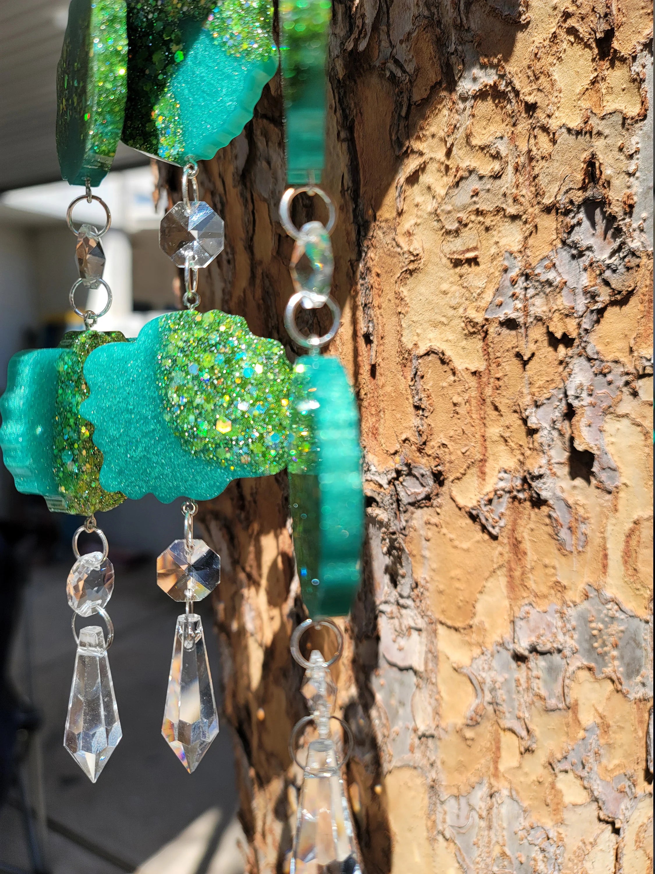 Green Geode Prism Suncatcher | Handmade Resin Crystal Rainbow Maker