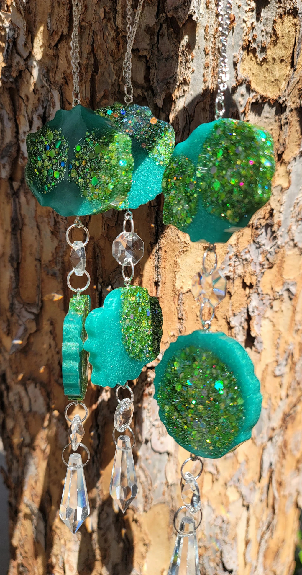 Green Geode Prism Suncatcher | Handmade Resin Crystal Rainbow Maker