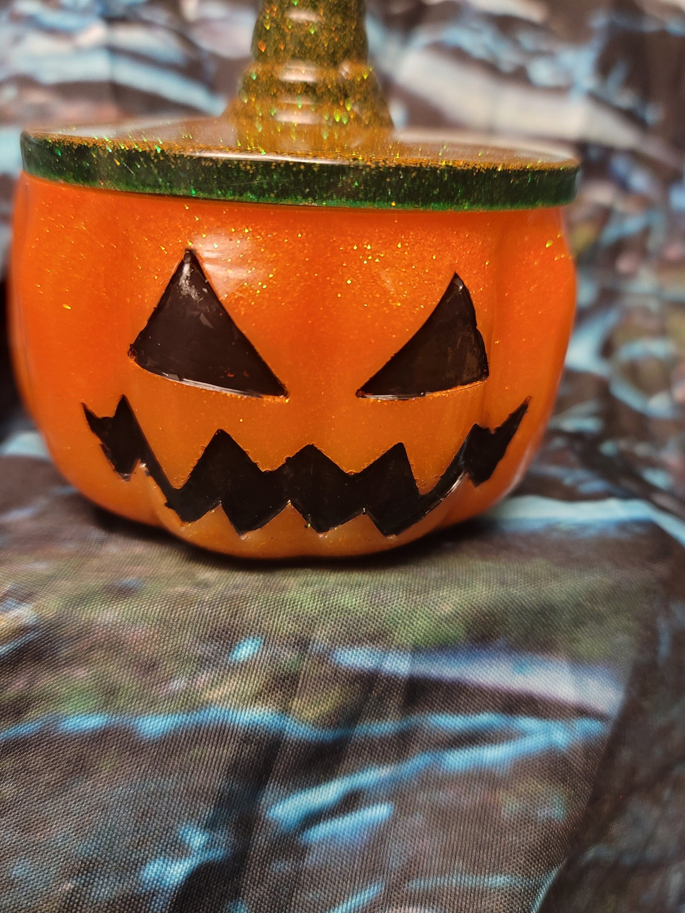 Jack-O-Lantern Resin Stash Jar | Handmade Spooky Halloween Decor