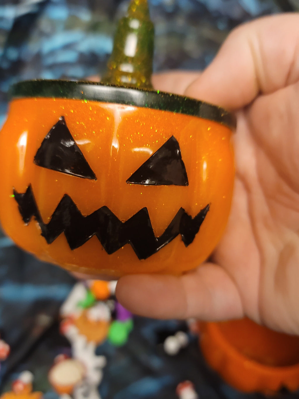 Jack-O-Lantern Resin Stash Jar | Handmade Spooky Halloween Decor
