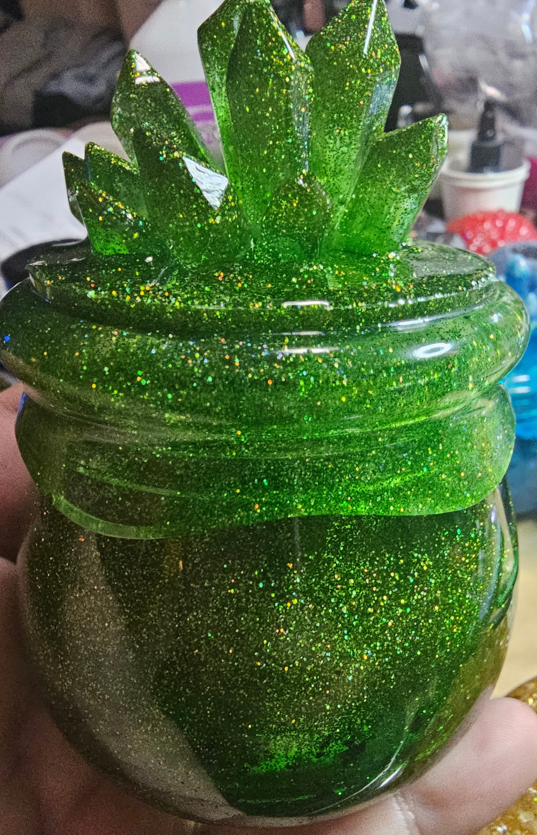 Peridot Crystal Cauldron Resin Jar | Handmade Witchy Decor & Stash Box