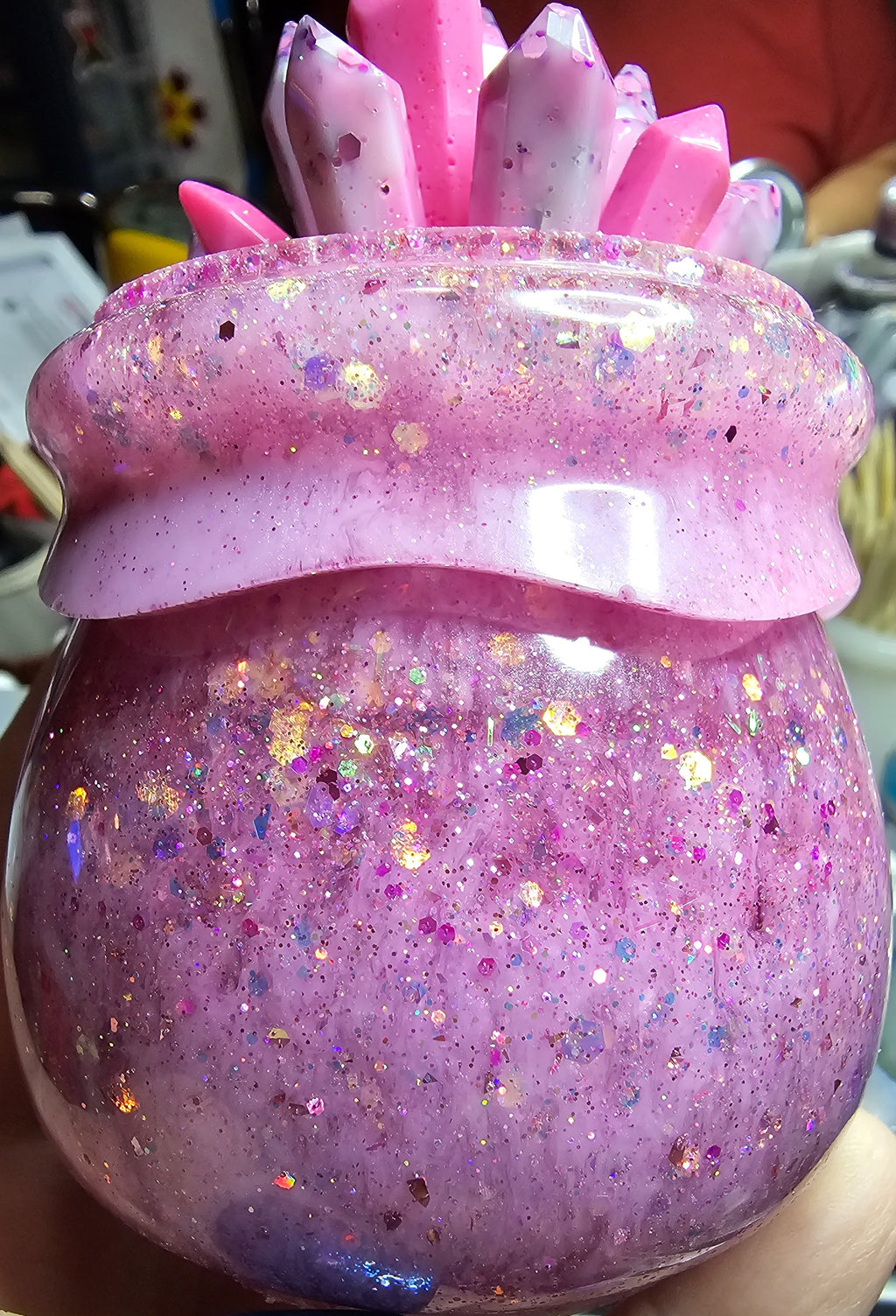 Pink Sapphire Crystal Cauldron Resin Jar | Handmade Witchy Decor & Stash Box