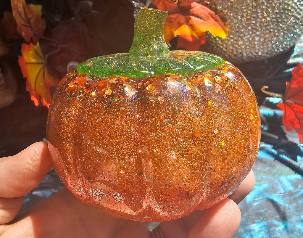 Classic Orange Pumpkin Jar | Handmade Resin Glitter Pumpkin Decor