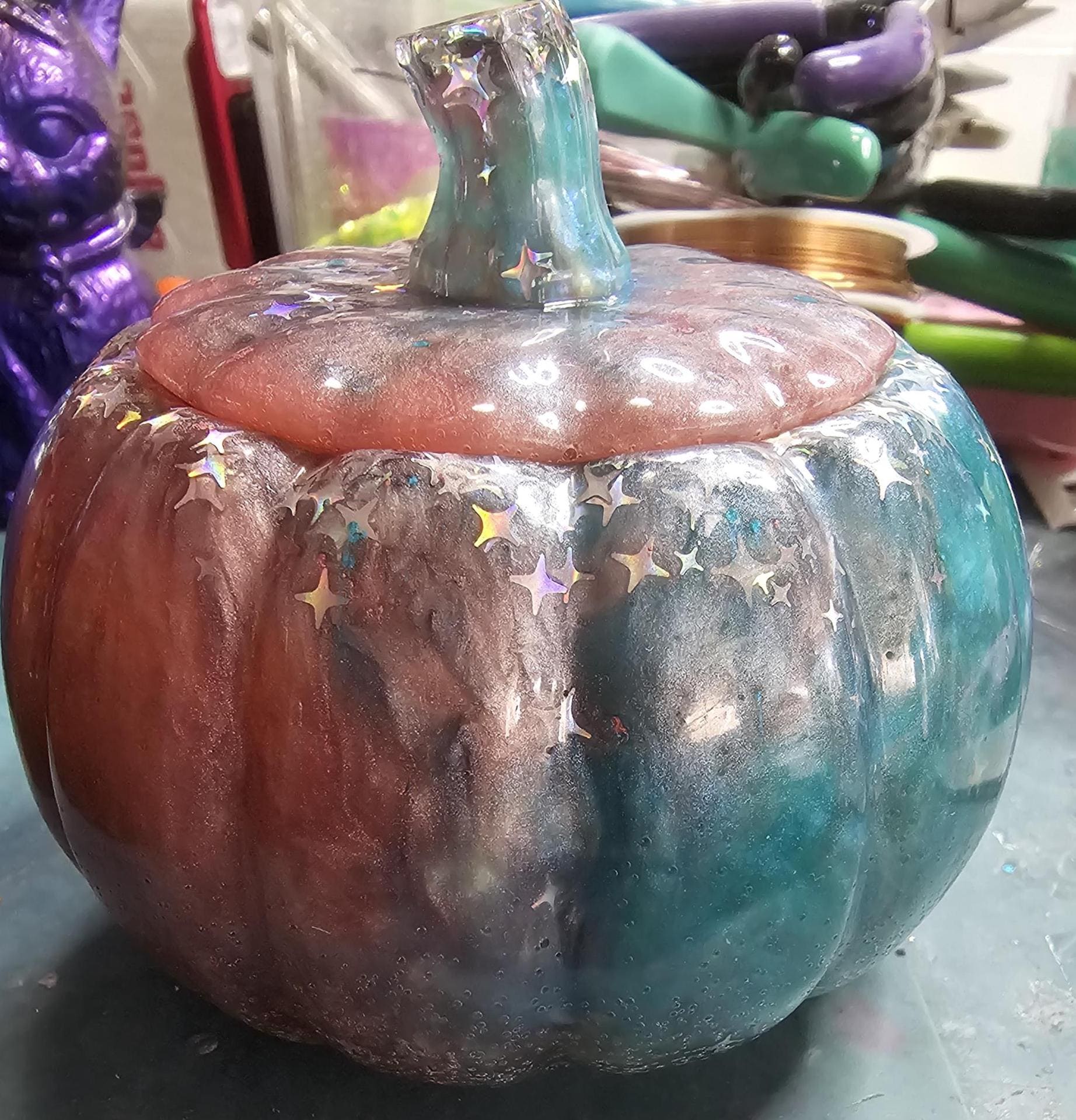 Cosmic Pumpkin Jar | Handmade Resin Star Pumpkin Decor