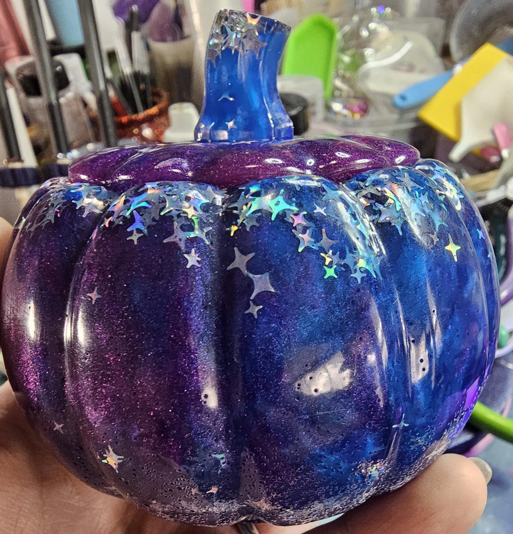 Midnight Galaxy Pumpkin Jar | Handmade Resin Star Pumpkin Decor