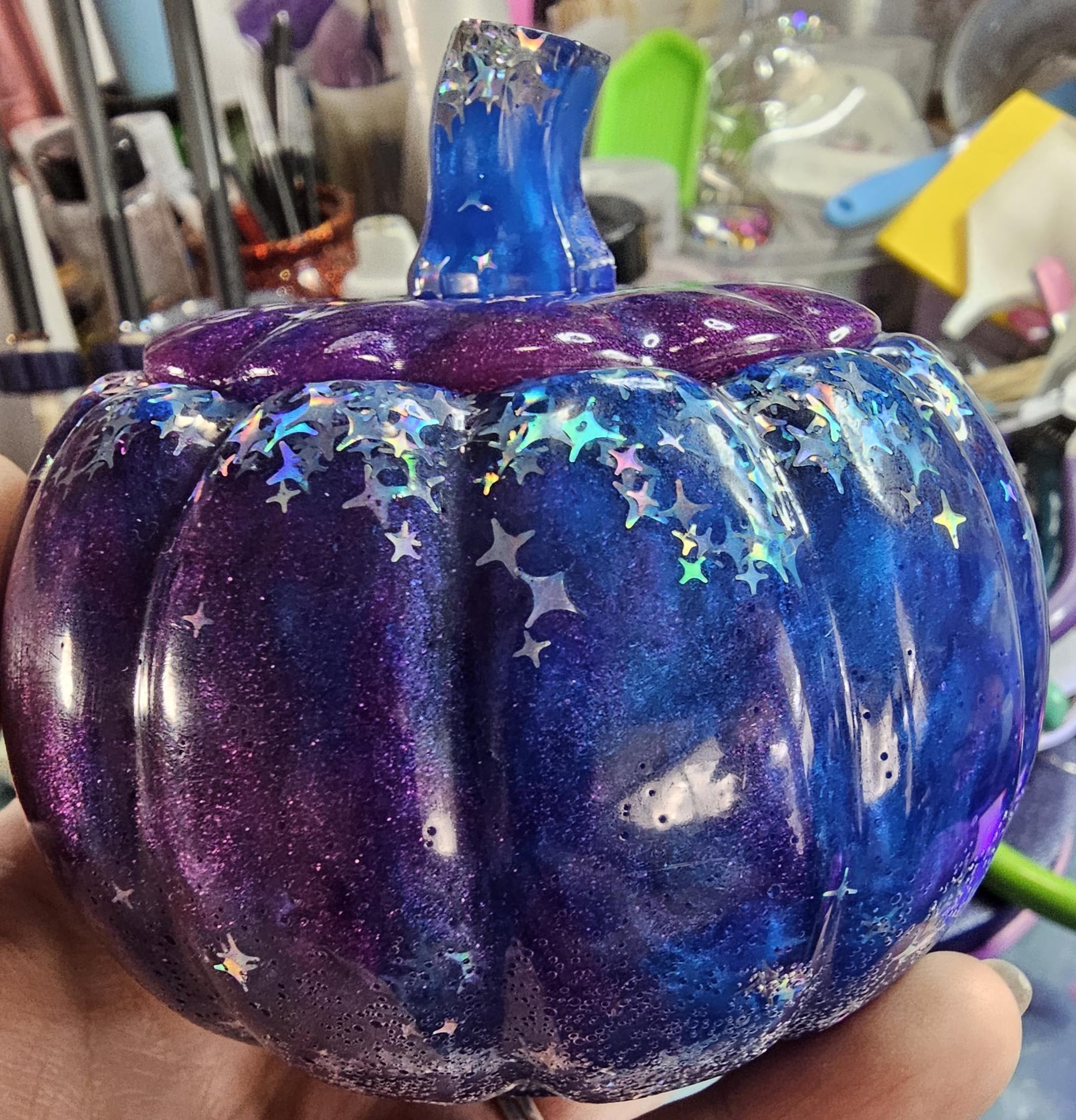 Midnight Galaxy Pumpkin Jar | Handmade Resin Star Pumpkin Decor