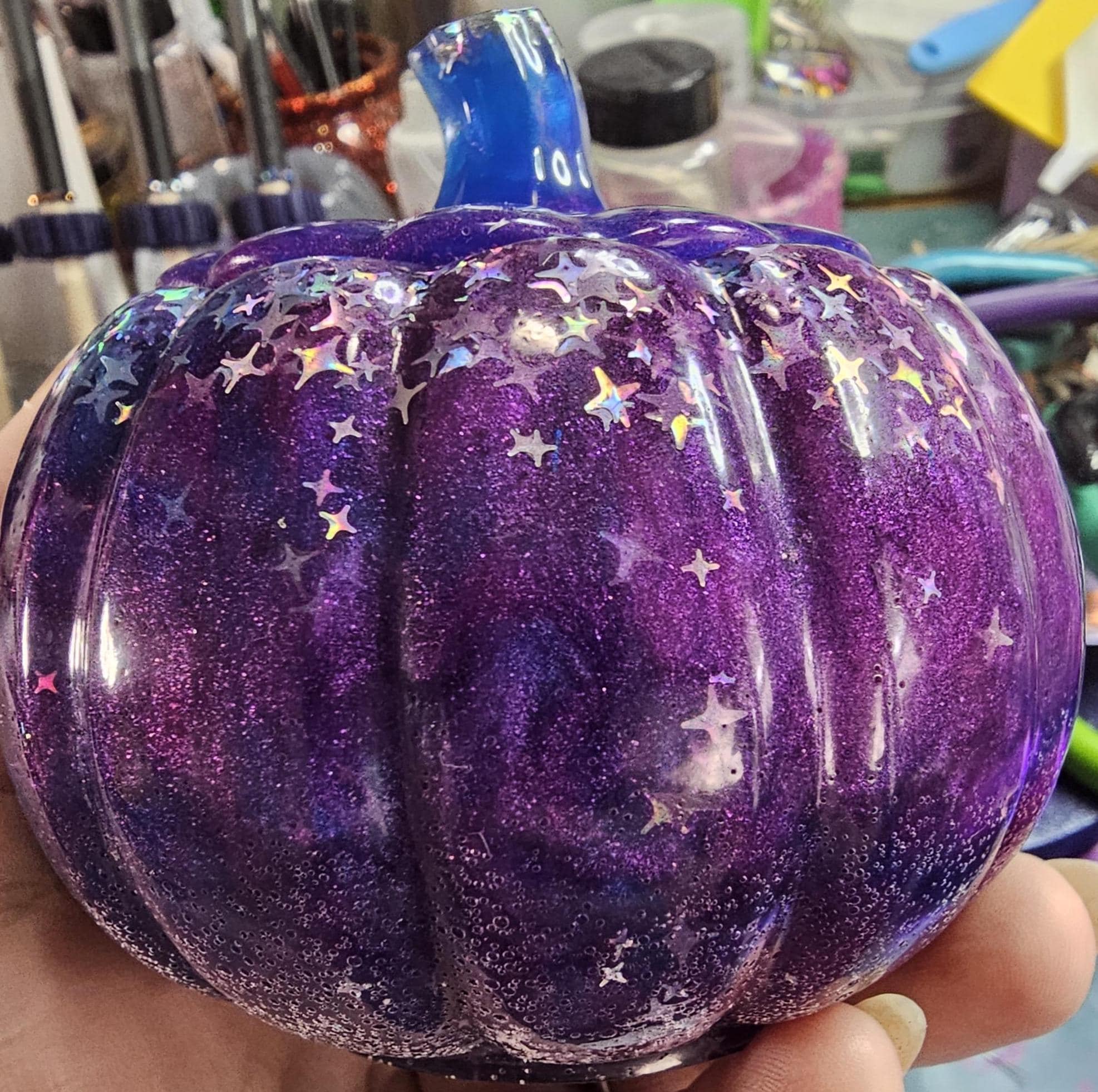 Midnight Galaxy Pumpkin Jar | Handmade Resin Star Pumpkin Decor