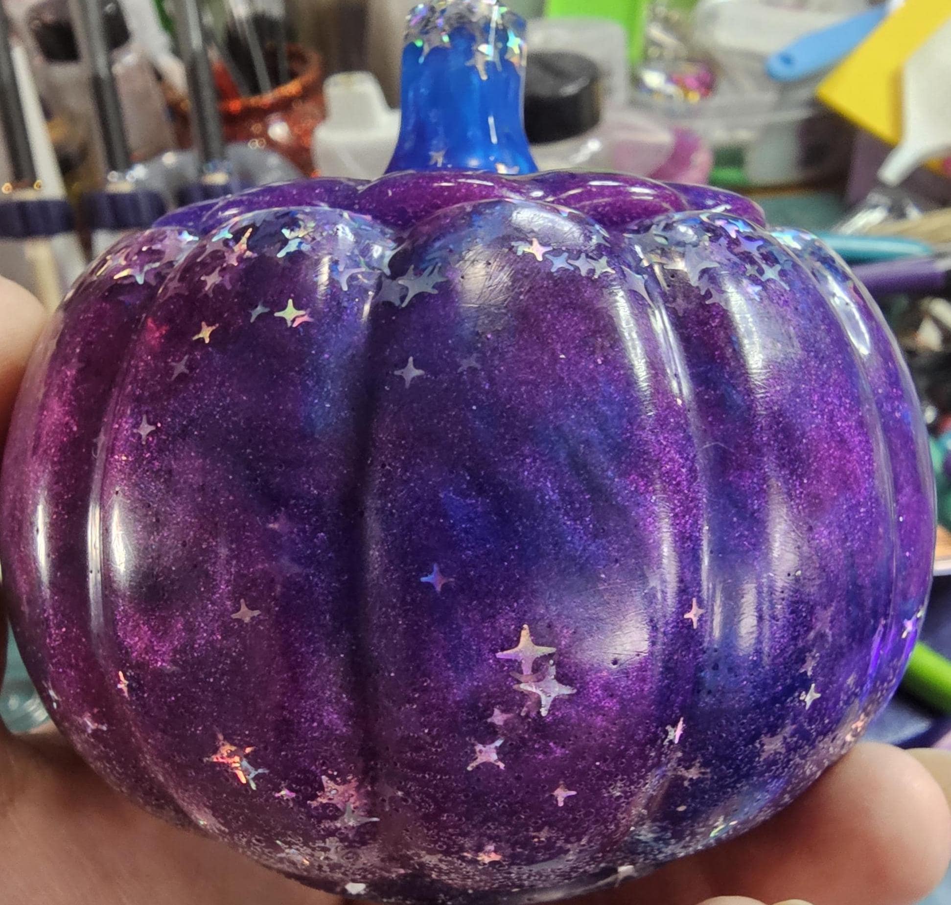 Midnight Galaxy Pumpkin Jar | Handmade Resin Star Pumpkin Decor