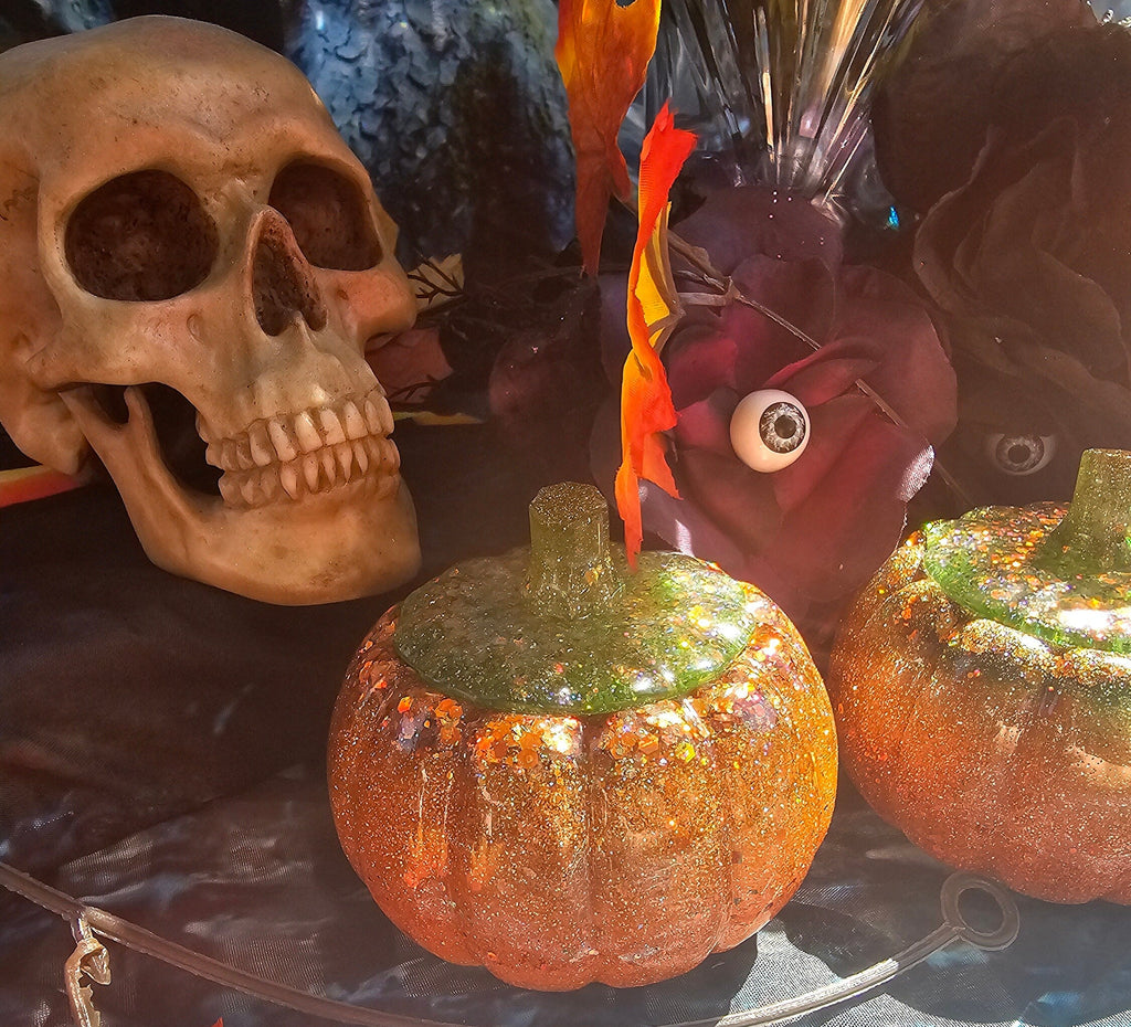 Classic Orange Pumpkin Jar | Handmade Resin Glitter Pumpkin Decor