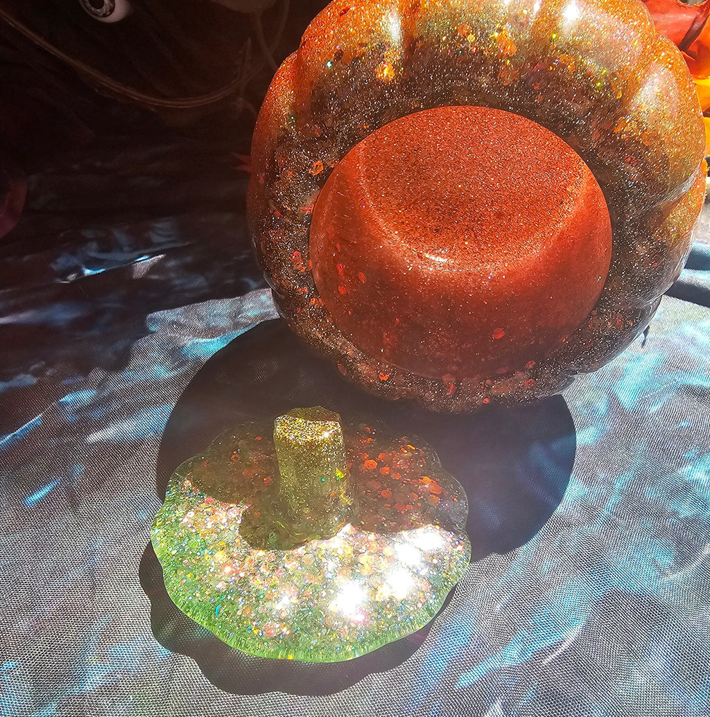 Classic Orange Pumpkin Jar | Handmade Resin Glitter Pumpkin Decor